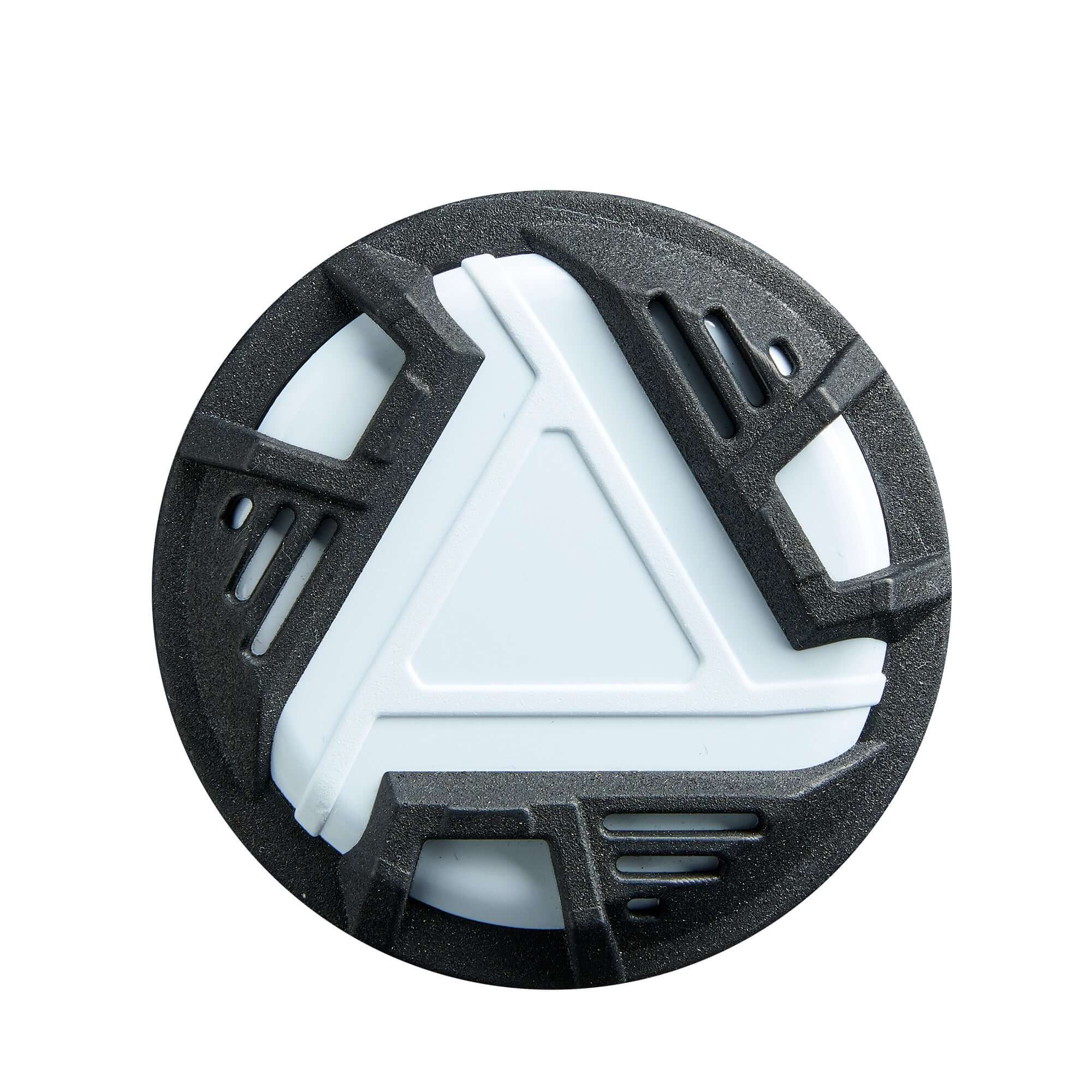 Innovative round black and white sports equipment with a triangular design, ideal for athletic use.