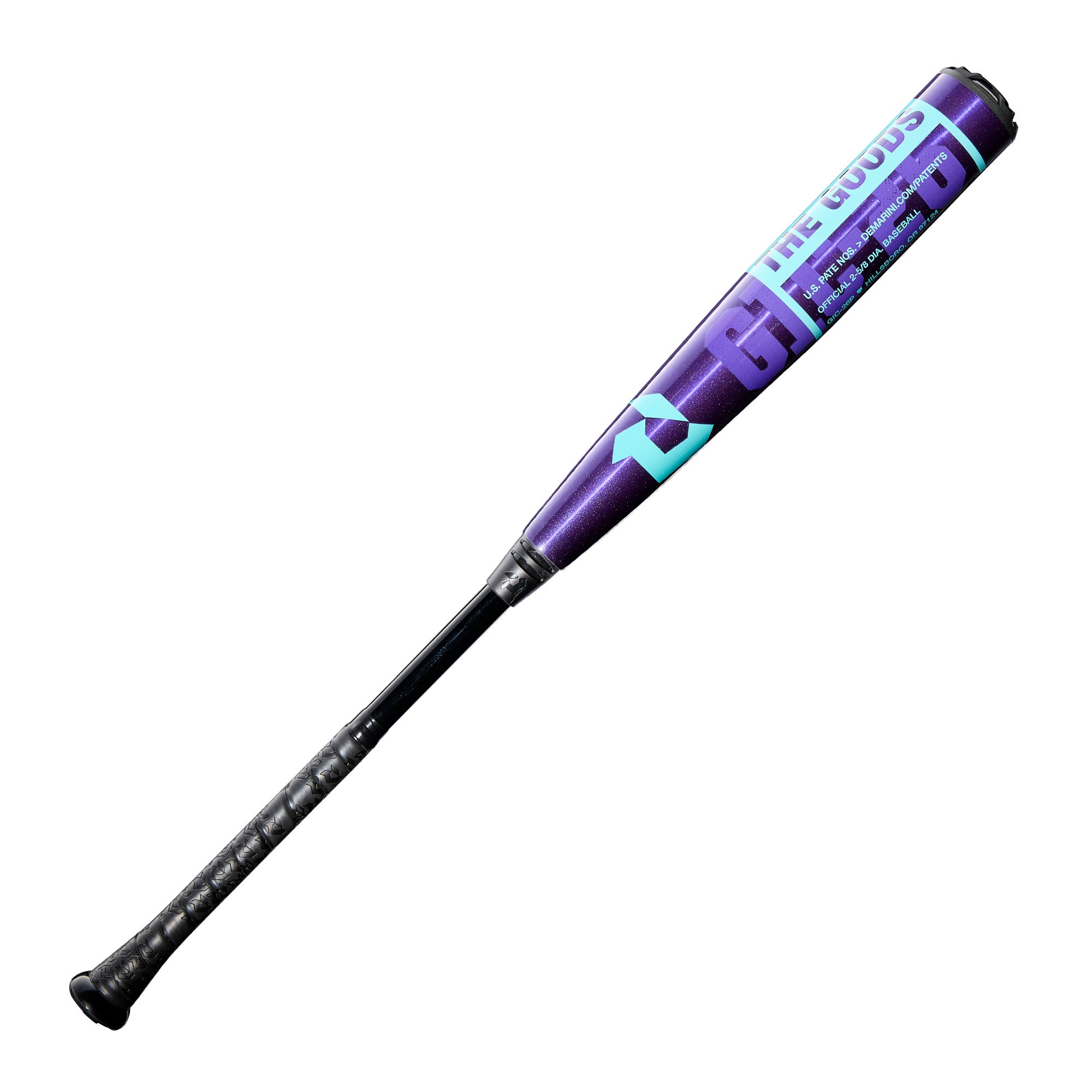 Front view of 2026 DeMarini The Goods Royal Purple (-3) BBCOR Bat with revamped composite handle
