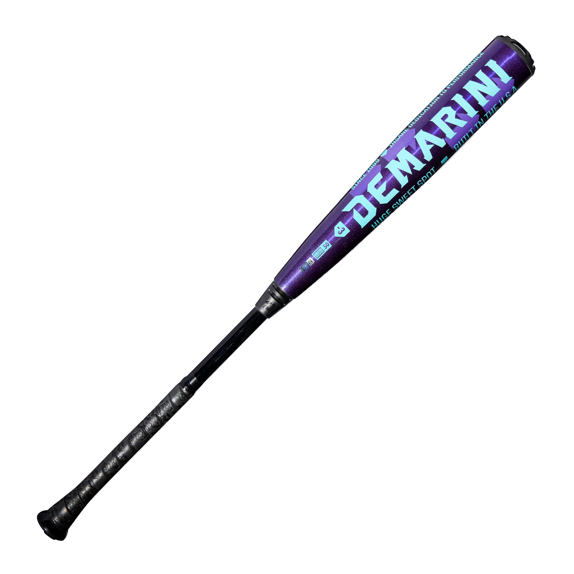 Back view of 2026 DeMarini The Goods Royal Purple BBCOR Bat featuring gloss Purple barrel finish