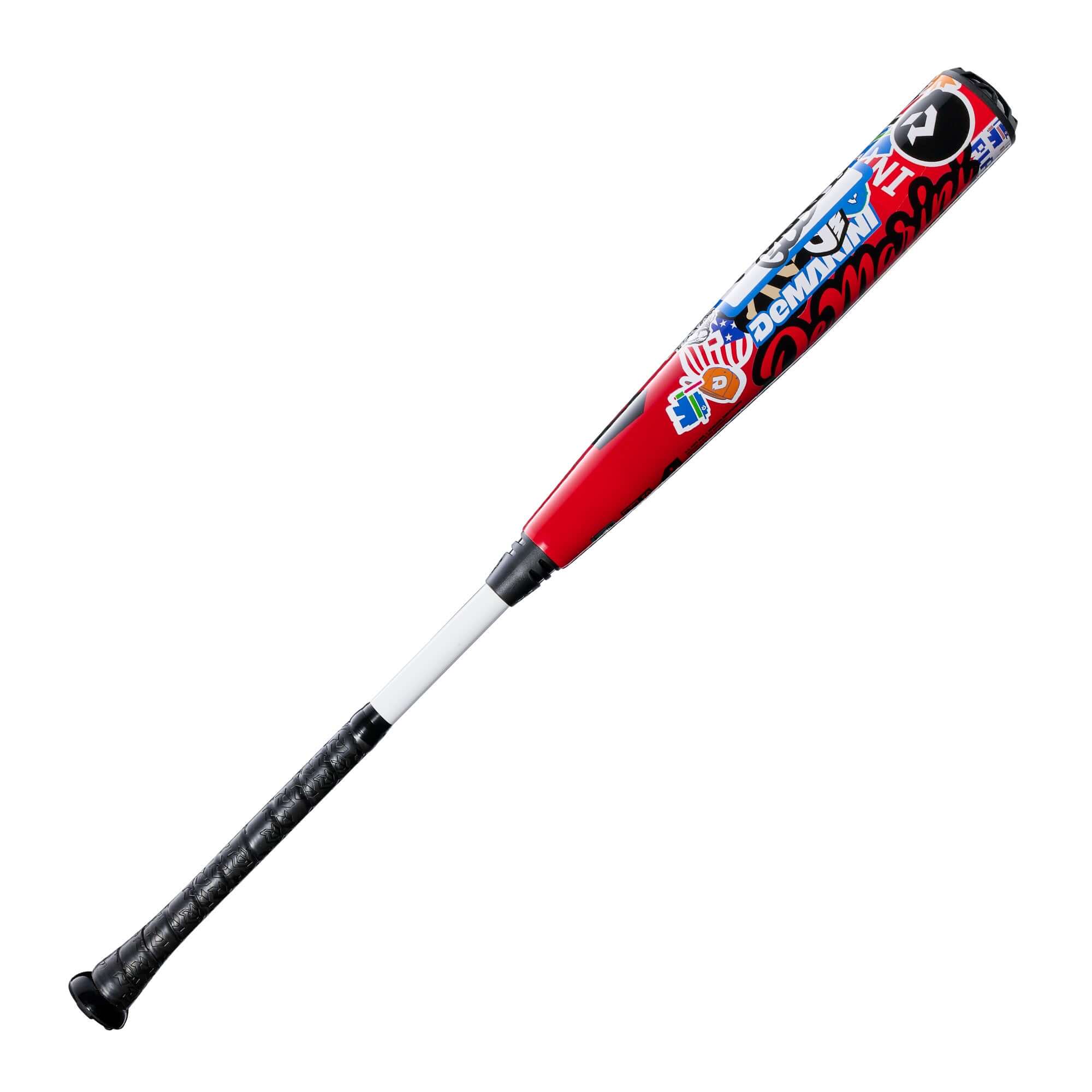 2026 DeMarini The Goods Sticker Bomb (-3) BBCOR Baseball Bat with vibrant graphics and X14 Alloy Barrel design.