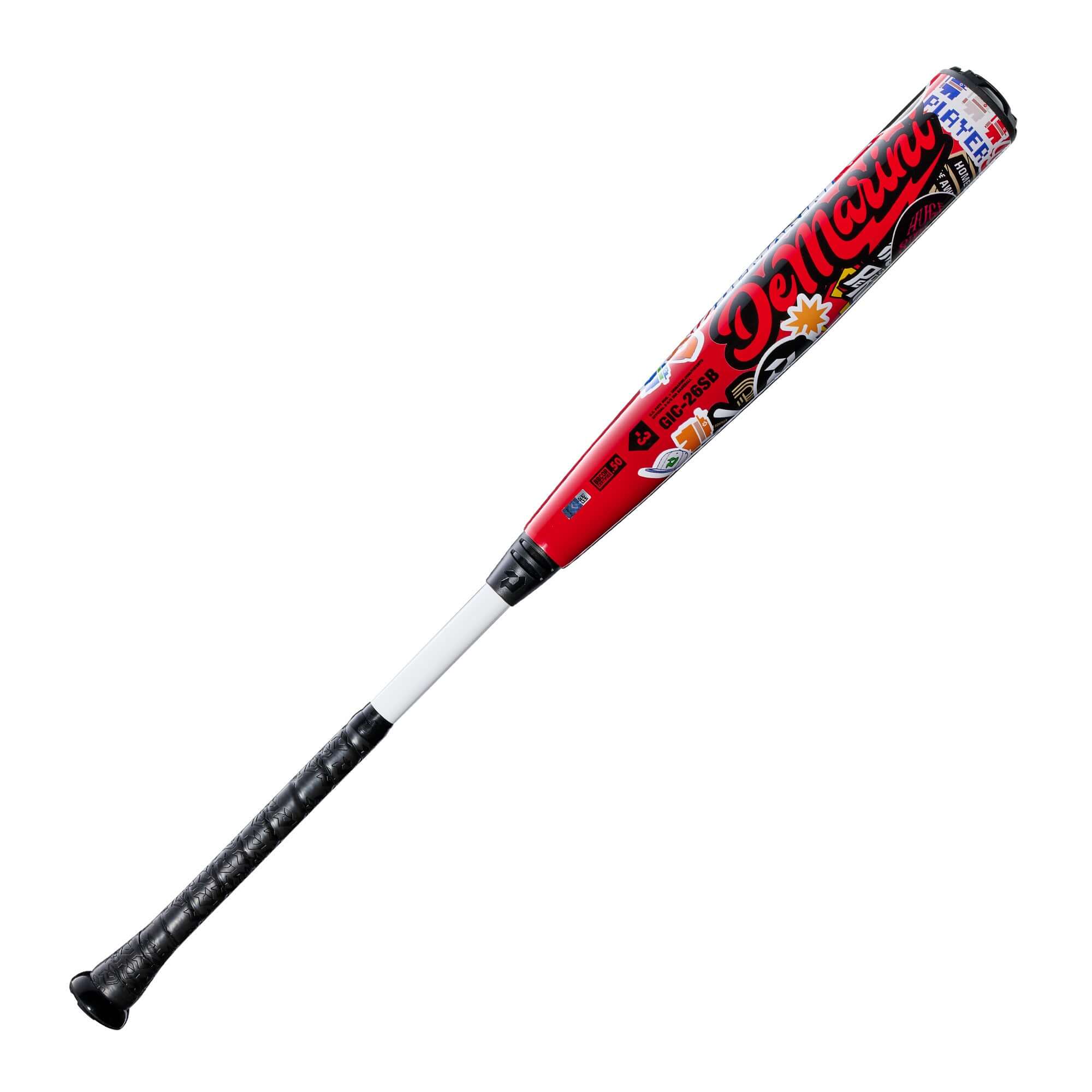 2026 DeMarini The Goods Sticker Bomb (-3) BBCOR Baseball Bat with bold graphics and hybrid design.
