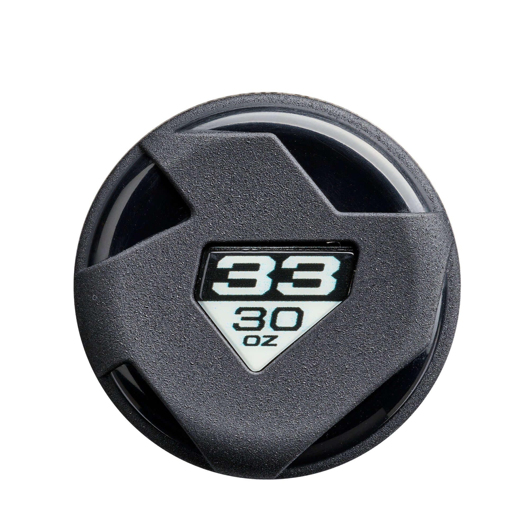 Close-up of the 2026 DeMarini The Goods Sticker Bomb baseball bat end cap, showcasing 33-inch length and 30 oz weight.