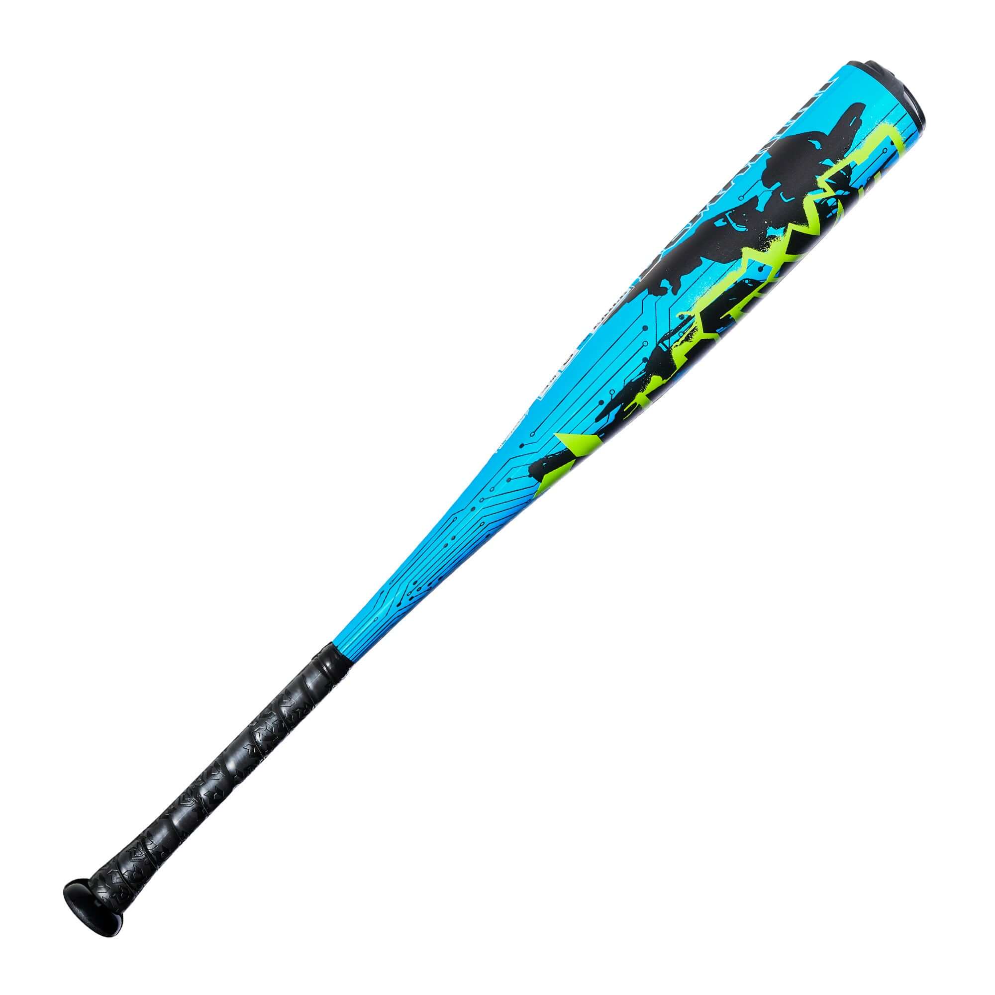 2027 DeMarini Exile SL (-10) Baseball Bat side profile, blue with black grip and graphics, USSSA stamp visible
