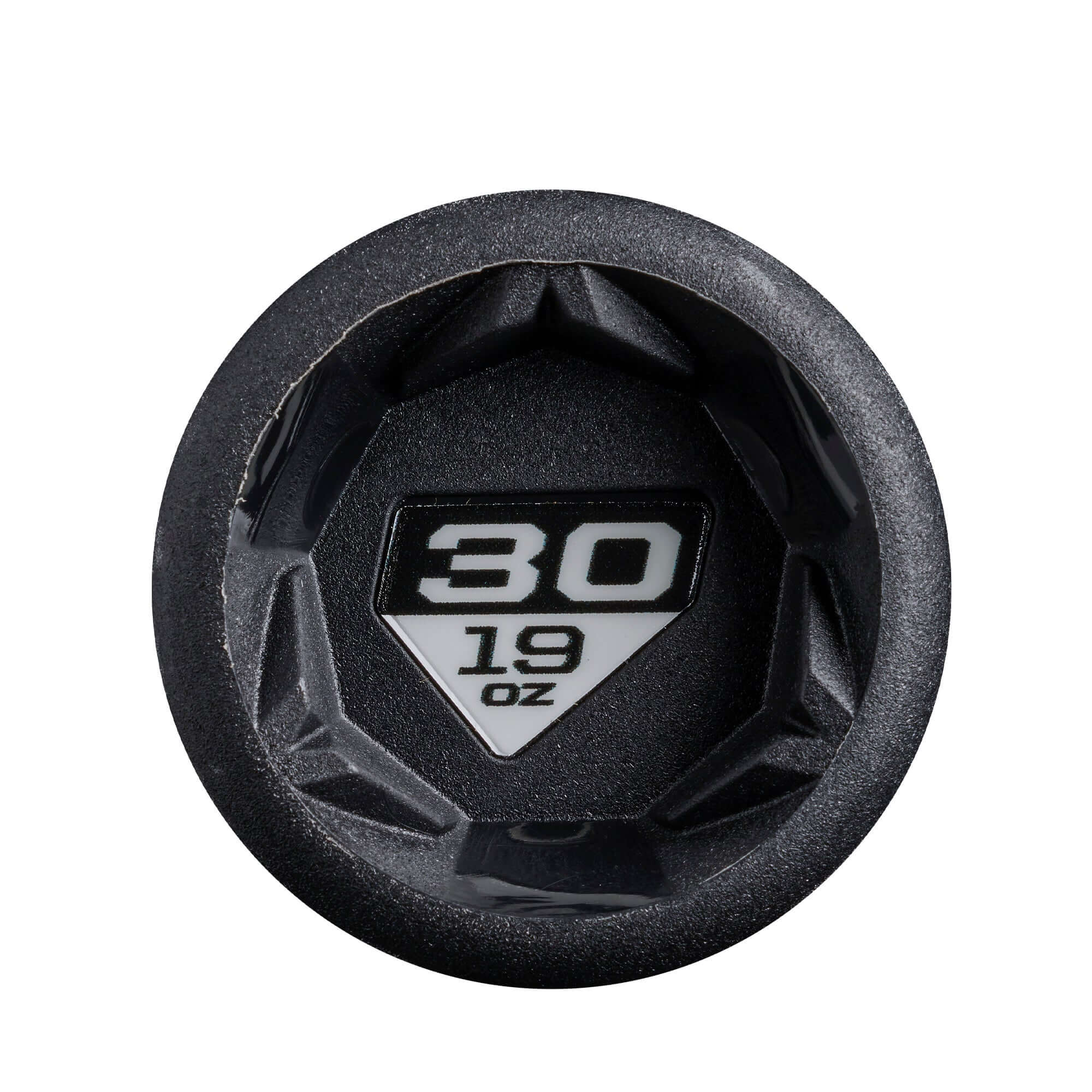 Weight end cap of 2027 DeMarini Exile (-11) USA Baseball Bat showing 30 inches and 19 oz for precision balance and swing.