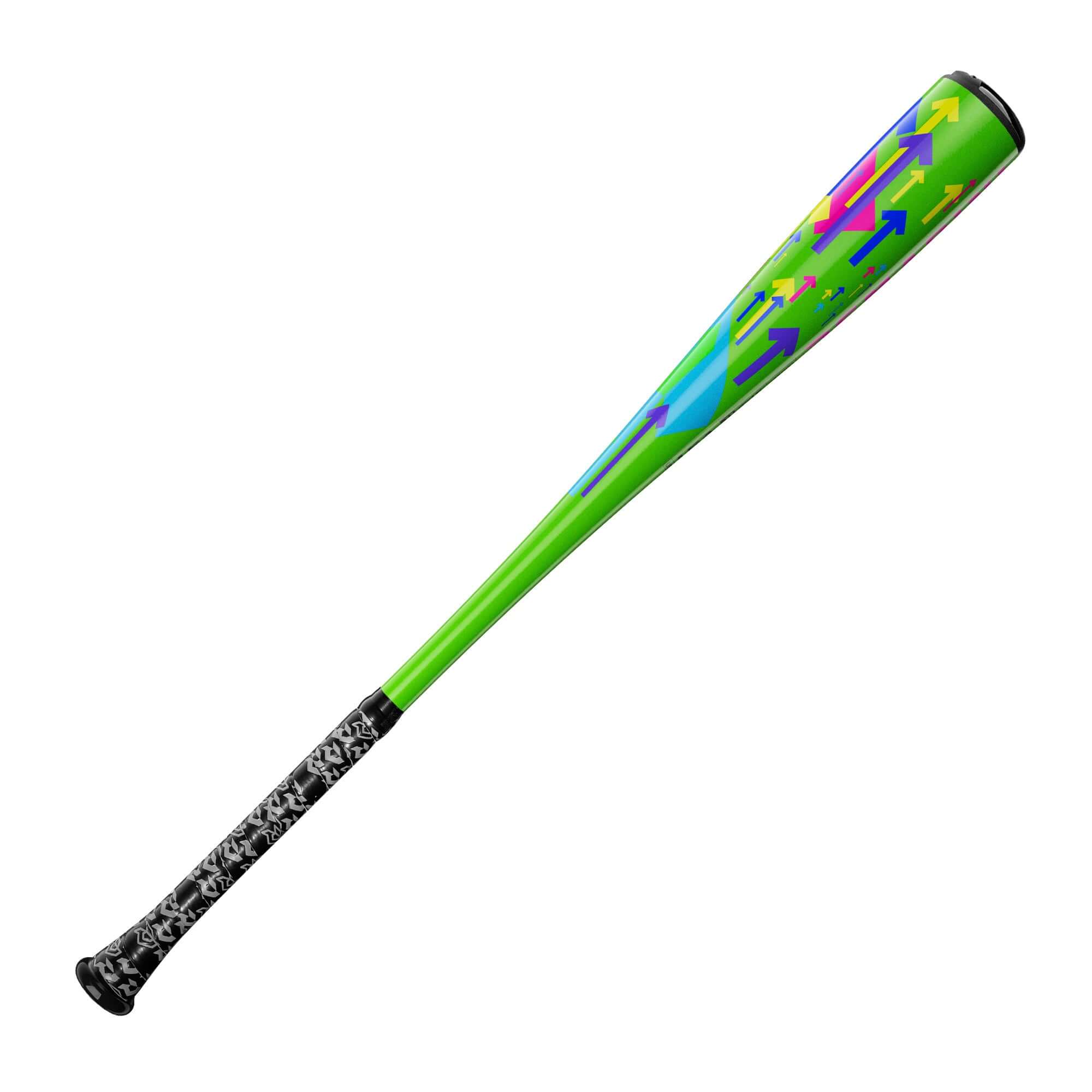 Side profile of 2027 DeMarini Uprising (-11) USA Baseball Bat in green with arrow graphics on the barrel.