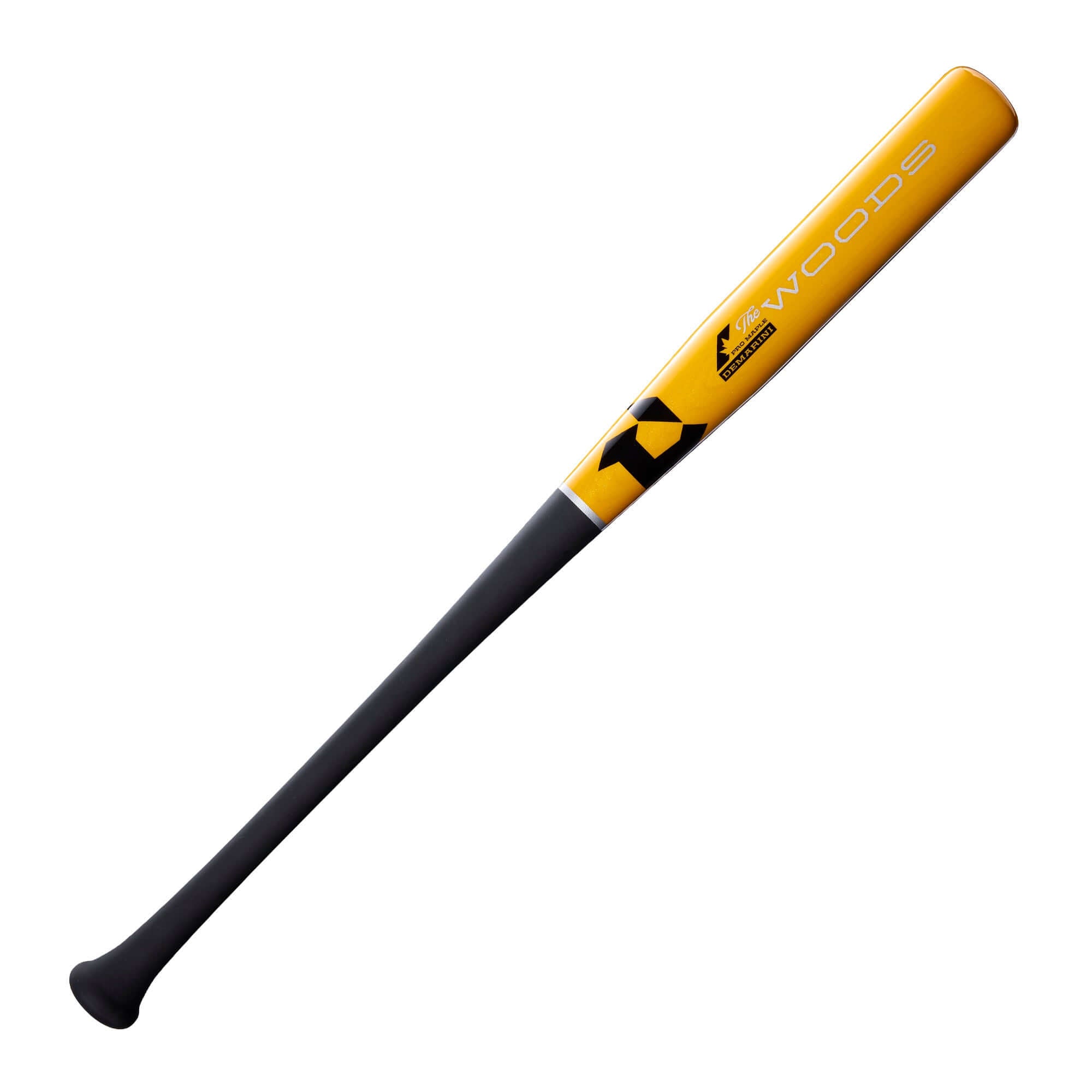 2027 DeMarini The Woods Baseball Bat side profile view with yellow and black design