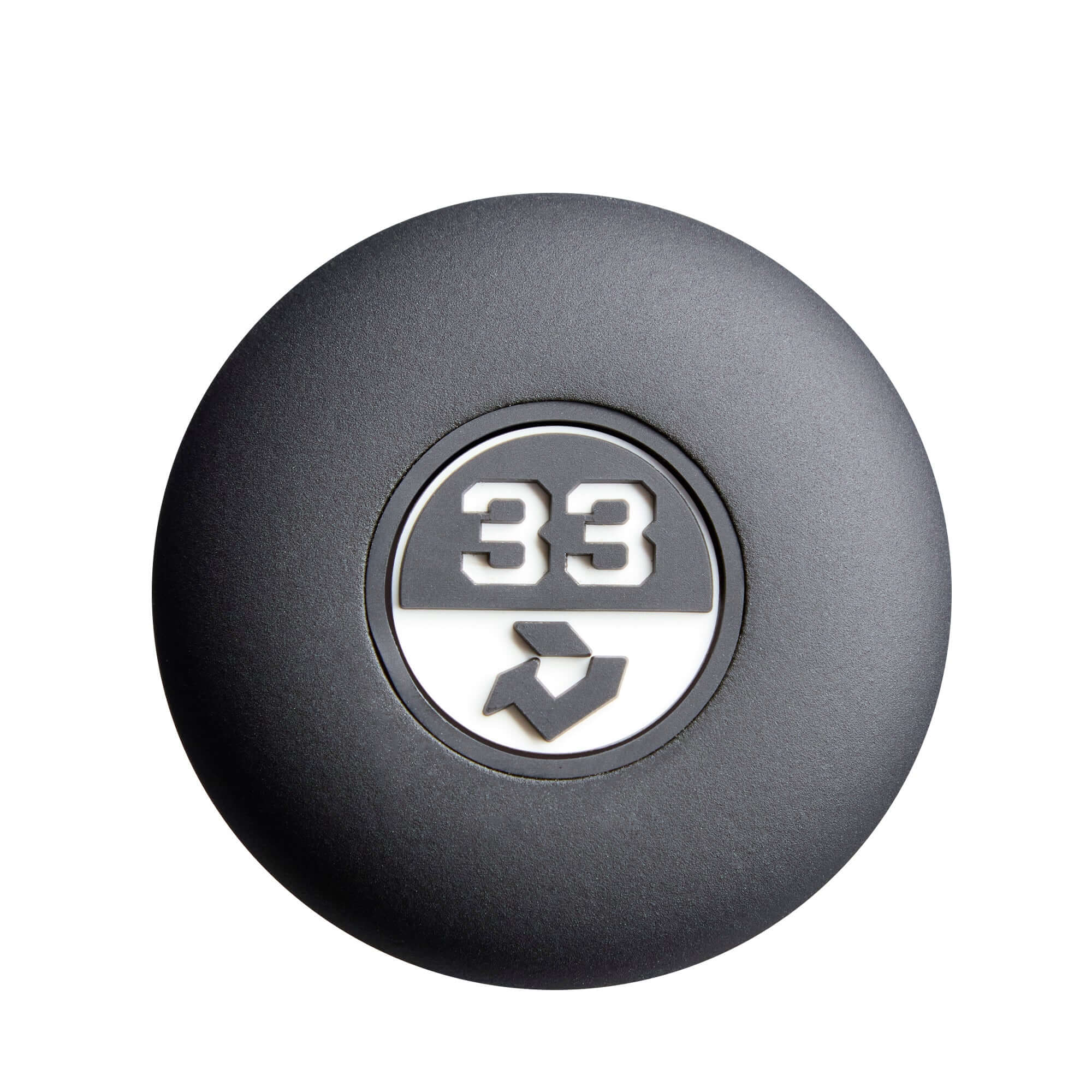 End cap view of 2027 DeMarini The Woods Baseball Bat showing 33 weight stamp in black and white.