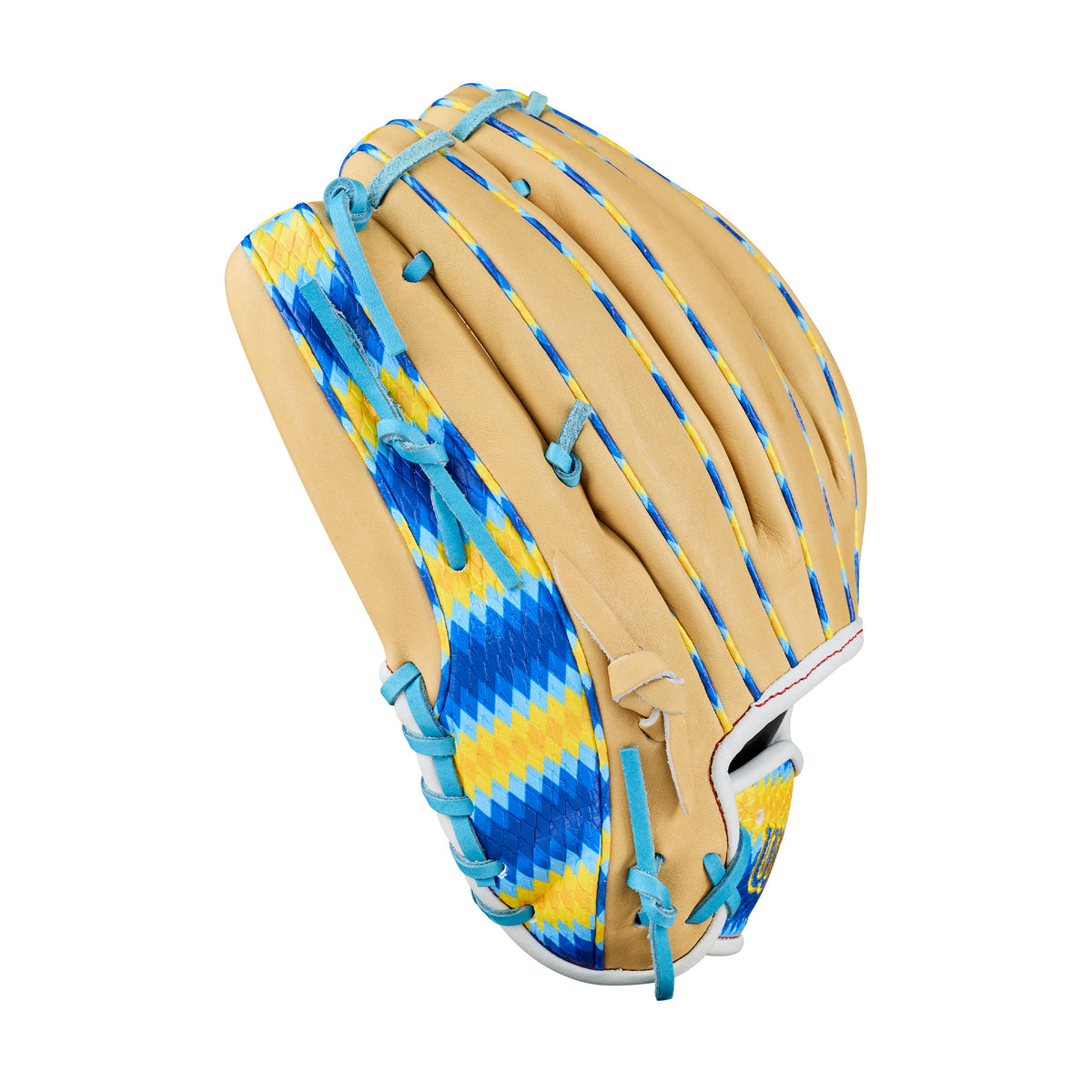 Wilson 2027 Bobby Witt Jr Chinook A YEROYE 11.75" Baseball Glove RT with bright blue and yellow design.
