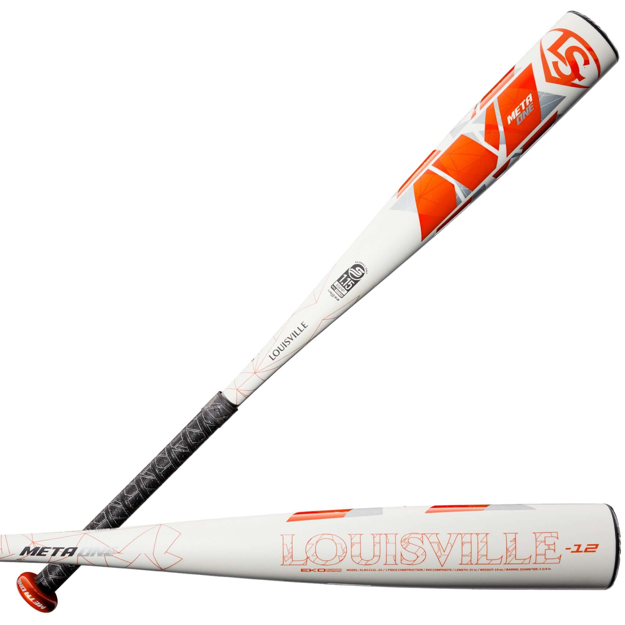 Louisville Slugger Meta One (-12) USSSA baseball bat with EKO Composite barrel and lightweight design.