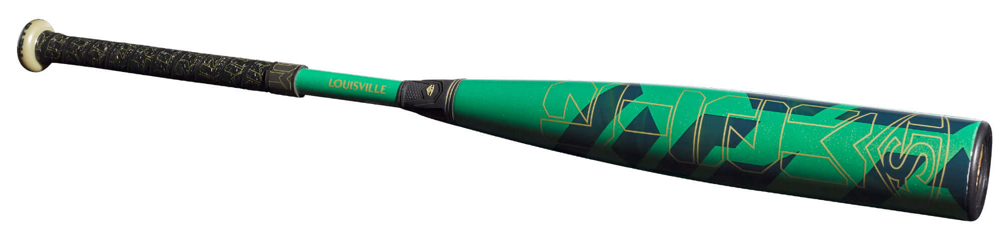 Louisville Slugger 2023 Meta (-10) USSSA baseball bat with a green and black design, featuring a composite construction.
