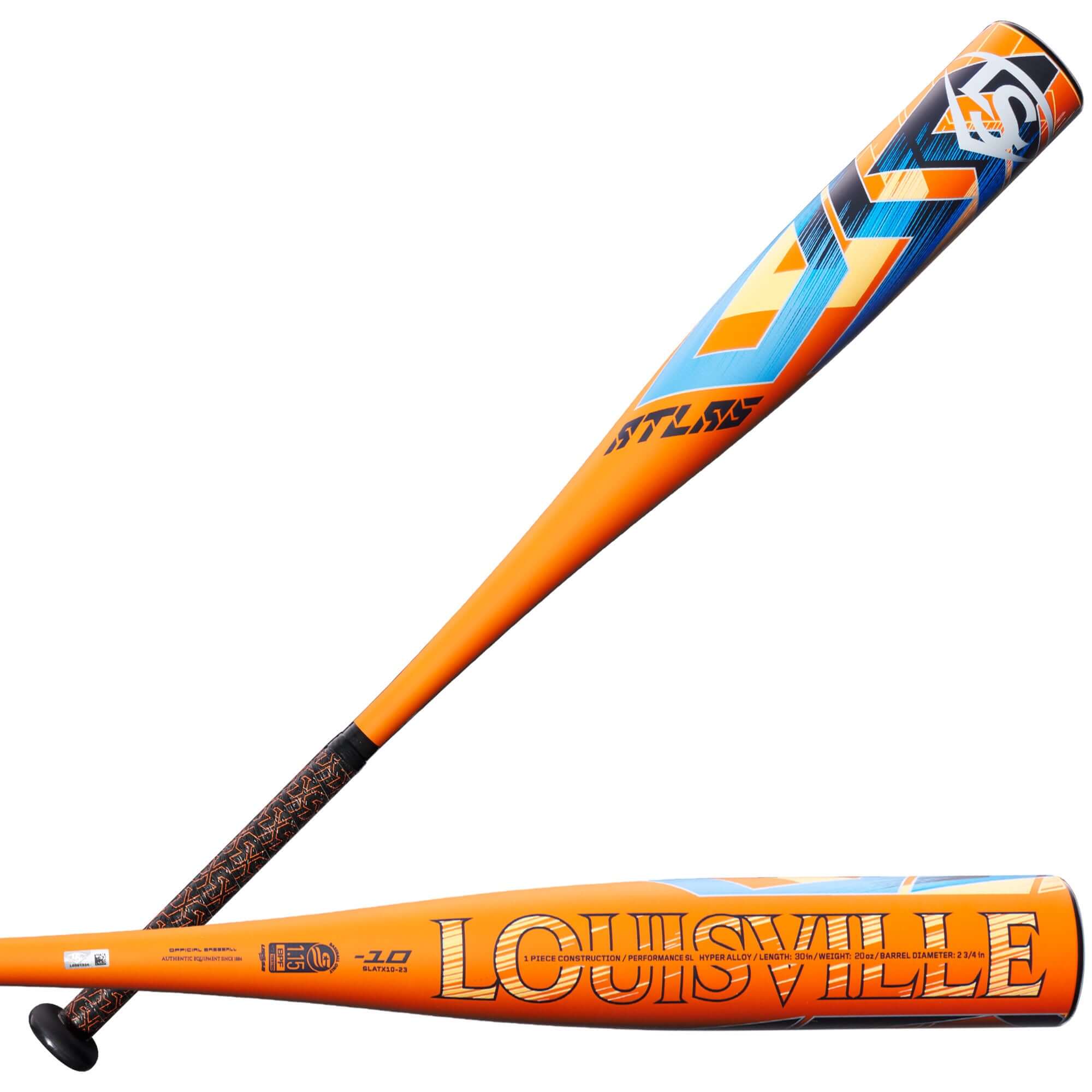 Louisville Slugger Atlas (-10) USSSA Baseball Bat in vibrant orange with premium SL Hyper™ Alloy Barrel design.