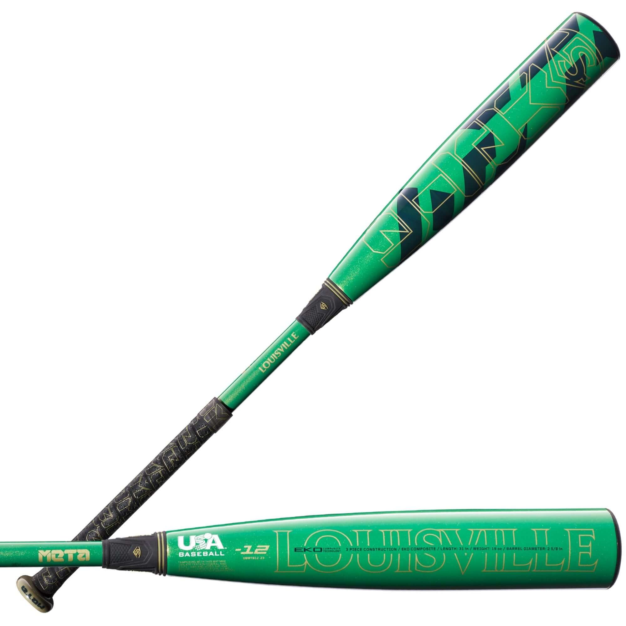 Louisville Slugger 2023 Meta (-12) USA Baseball Bat featuring a lightweight EKO™ Composite Barrel for easy swinging.