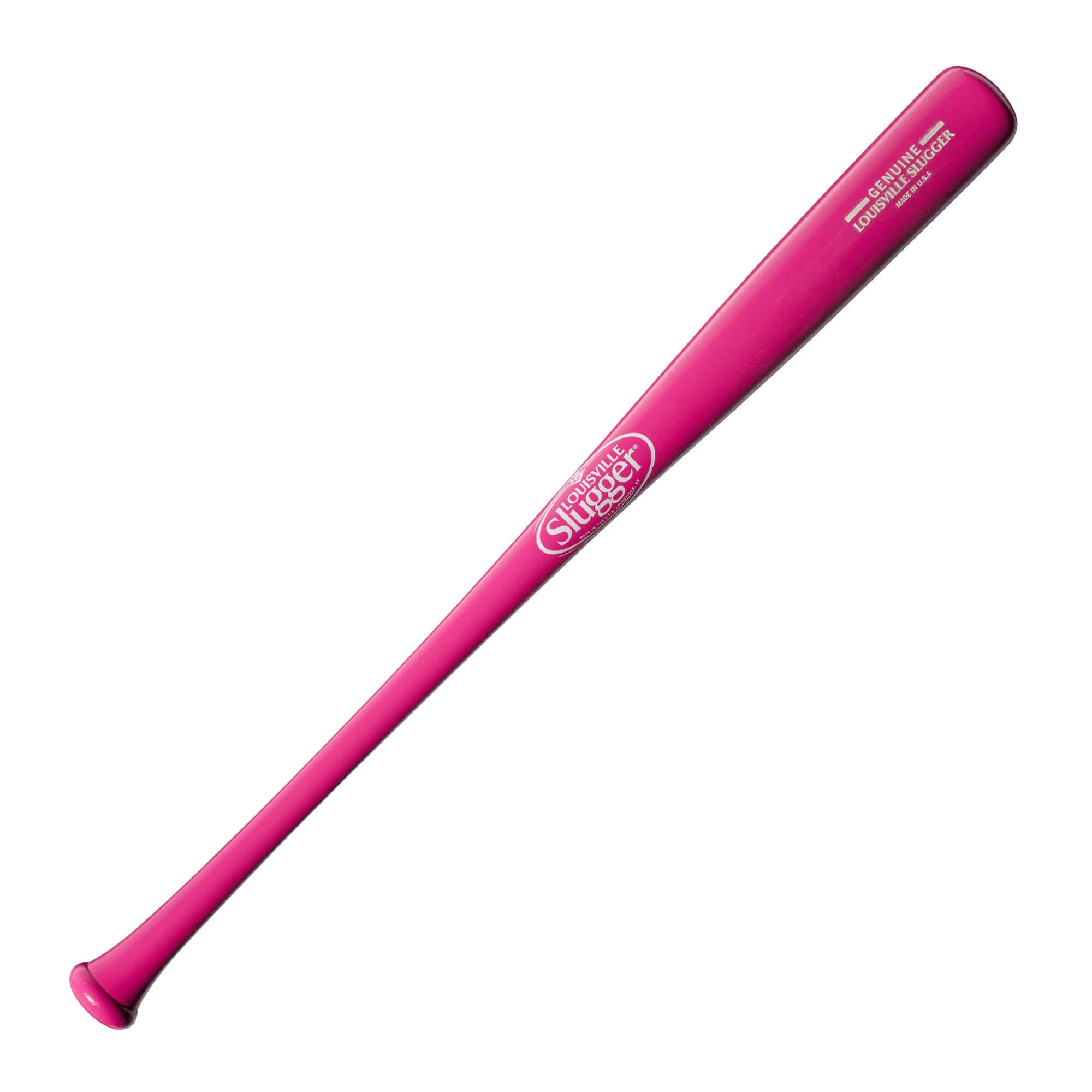Louisville Slugger Genuine Pink Maple Baseball Bat with white branding, available in adult sizes for balanced swings.