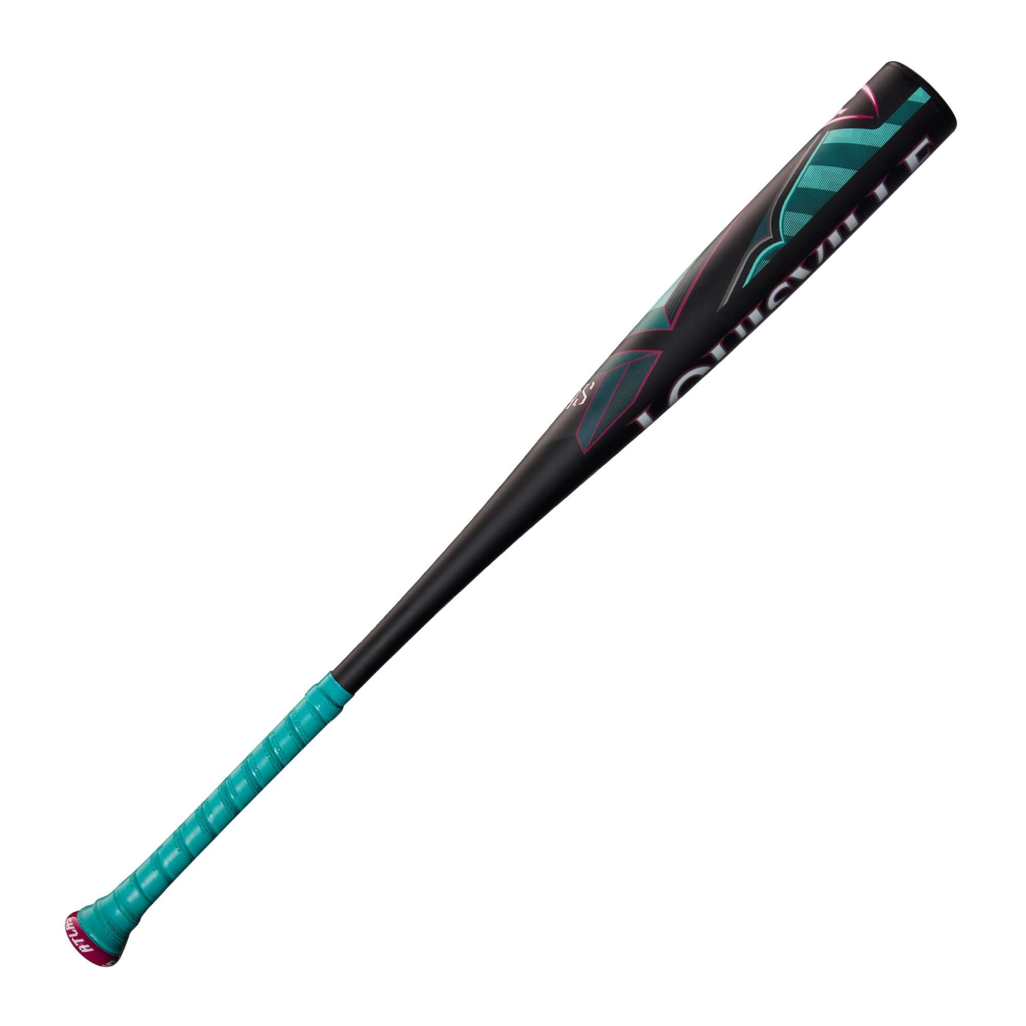 Louisville Slugger Atlas 2025 BBCOR (-3) bat with a sleek design and teal grip, ideal for elite players.