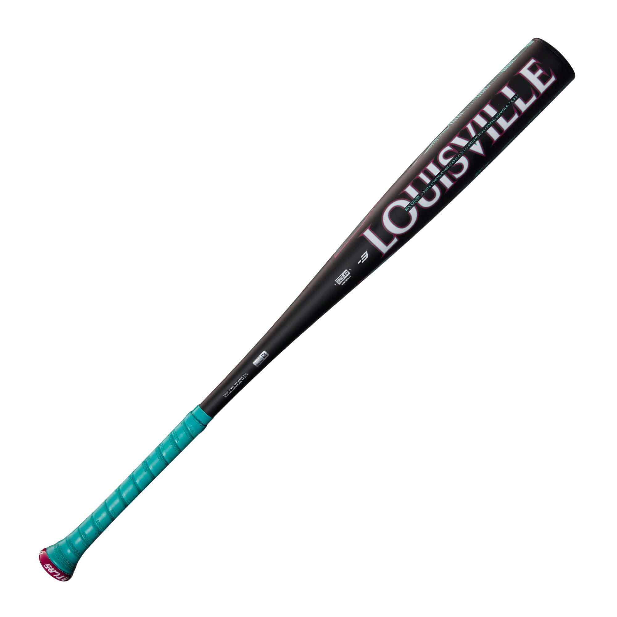 Louisville Slugger Atlas 2025 BBCOR bat with teal grip, ideal for high school and college players. Optimized alloy barrel design.