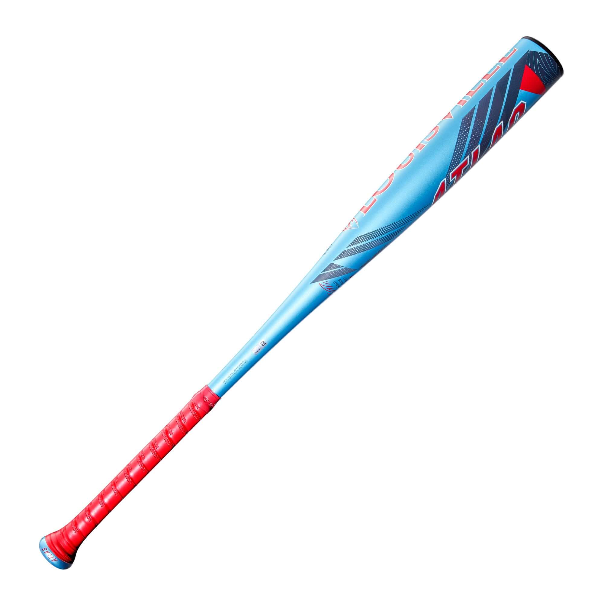 Left side of 2026 Atlas BBCOR Bat showing SPD-Gen3 End Cap and smooth barrel contour in black and teal finish.