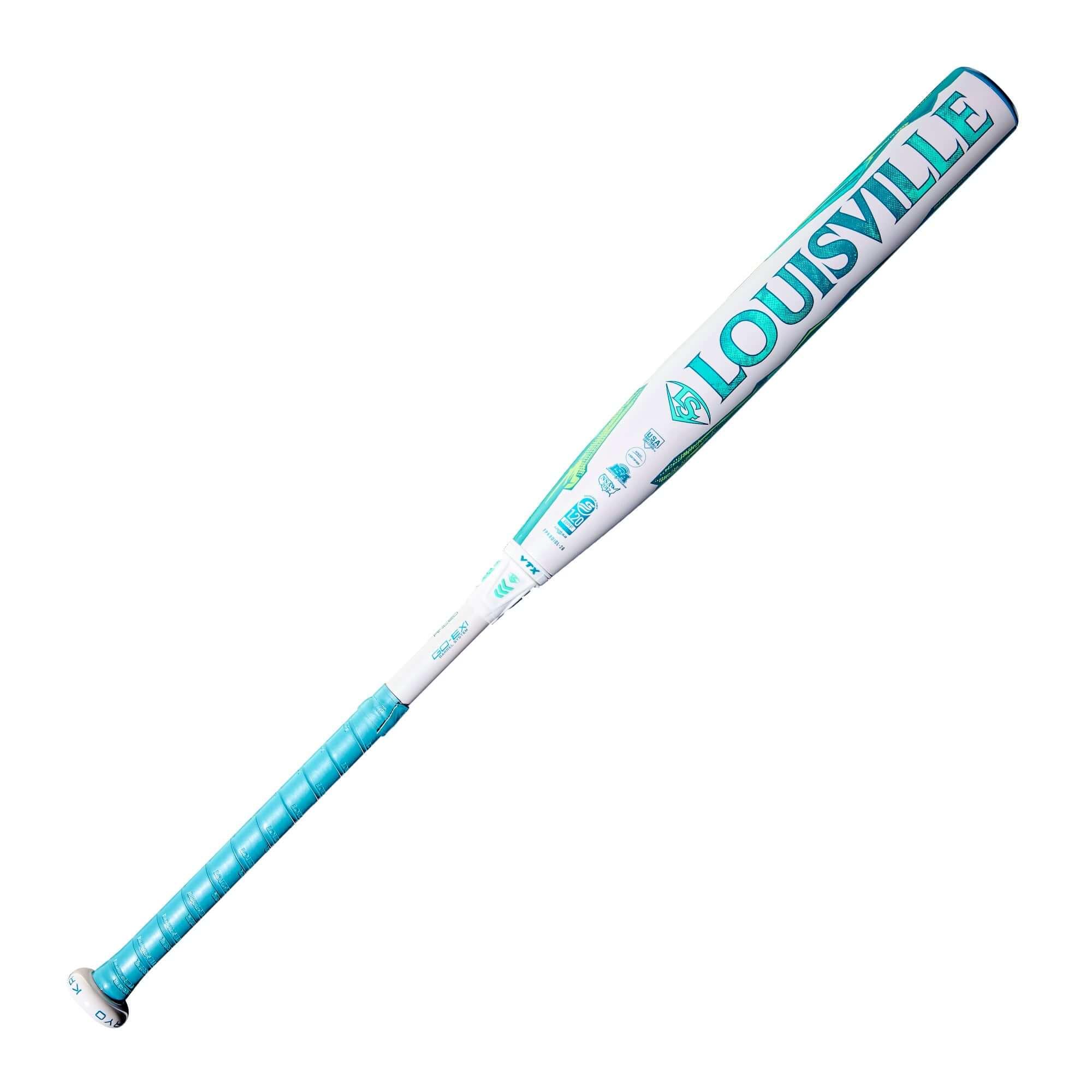 2026 Louisville Slugger Kryo (-10) Fastpitch Softball Bat in teal and white design for optimal performance.