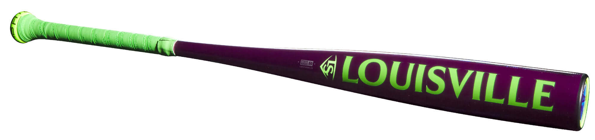2025 Louisville Slugger Atlas (-3) BBCOR Baseball Bat in vibrant purple and neon green design.
