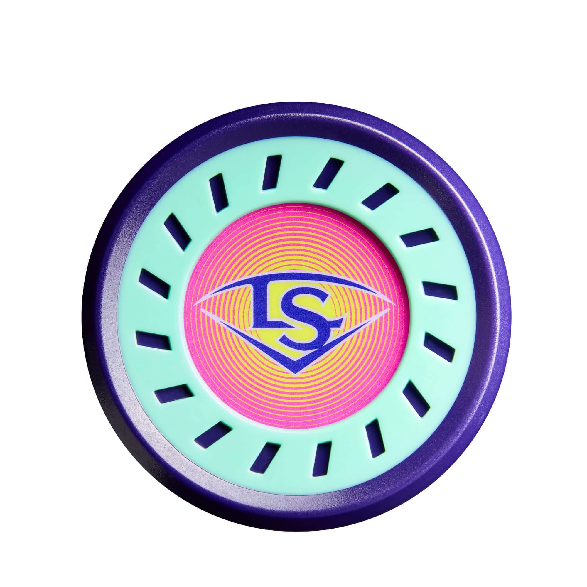 2027 Louisville Slugger Supra (-5) USSSA Baseball Bat end cap with multi-color design and LS logo