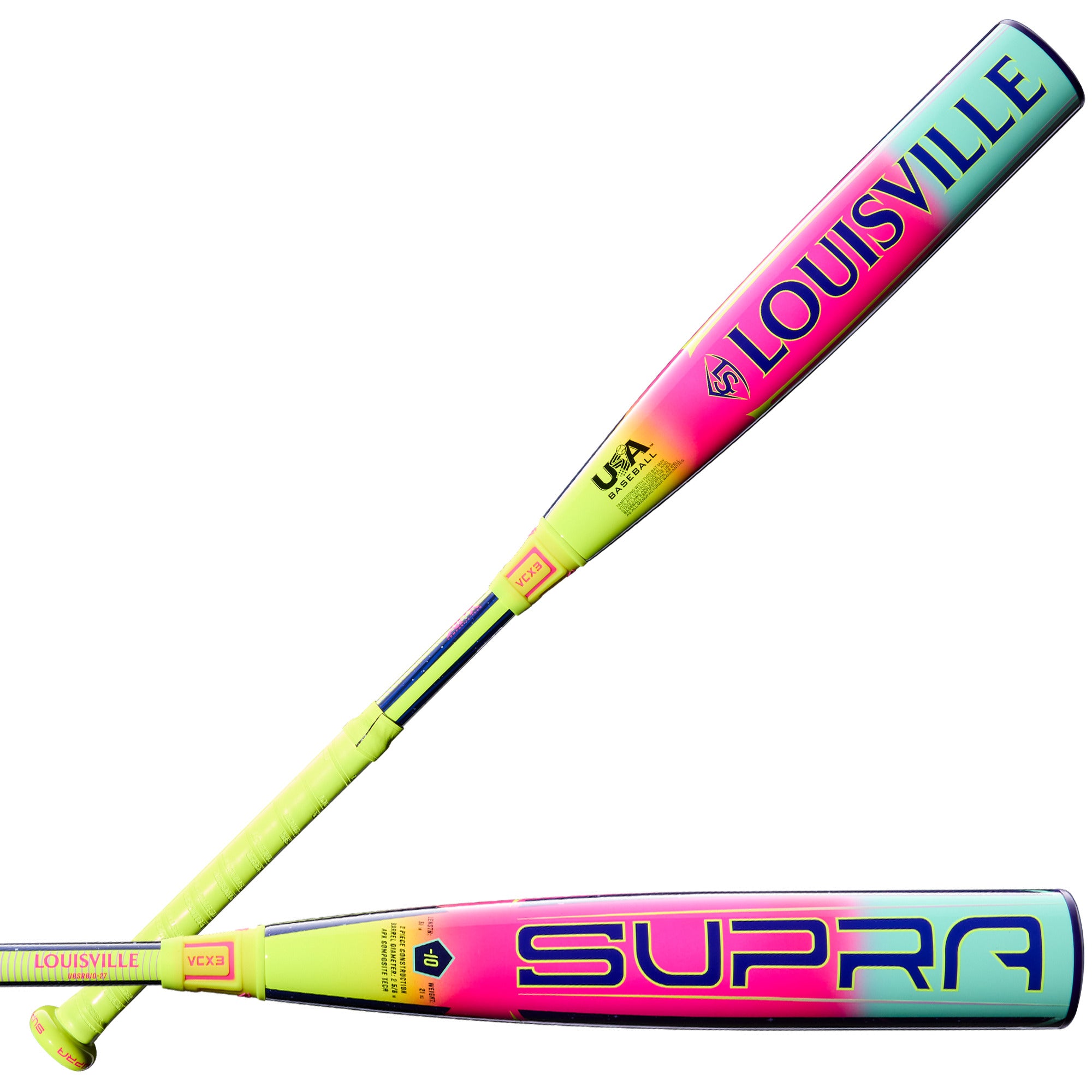 2027 Louisville Slugger Supra (-10) USA Baseball Bat with vibrant design and composite build for young hitters.