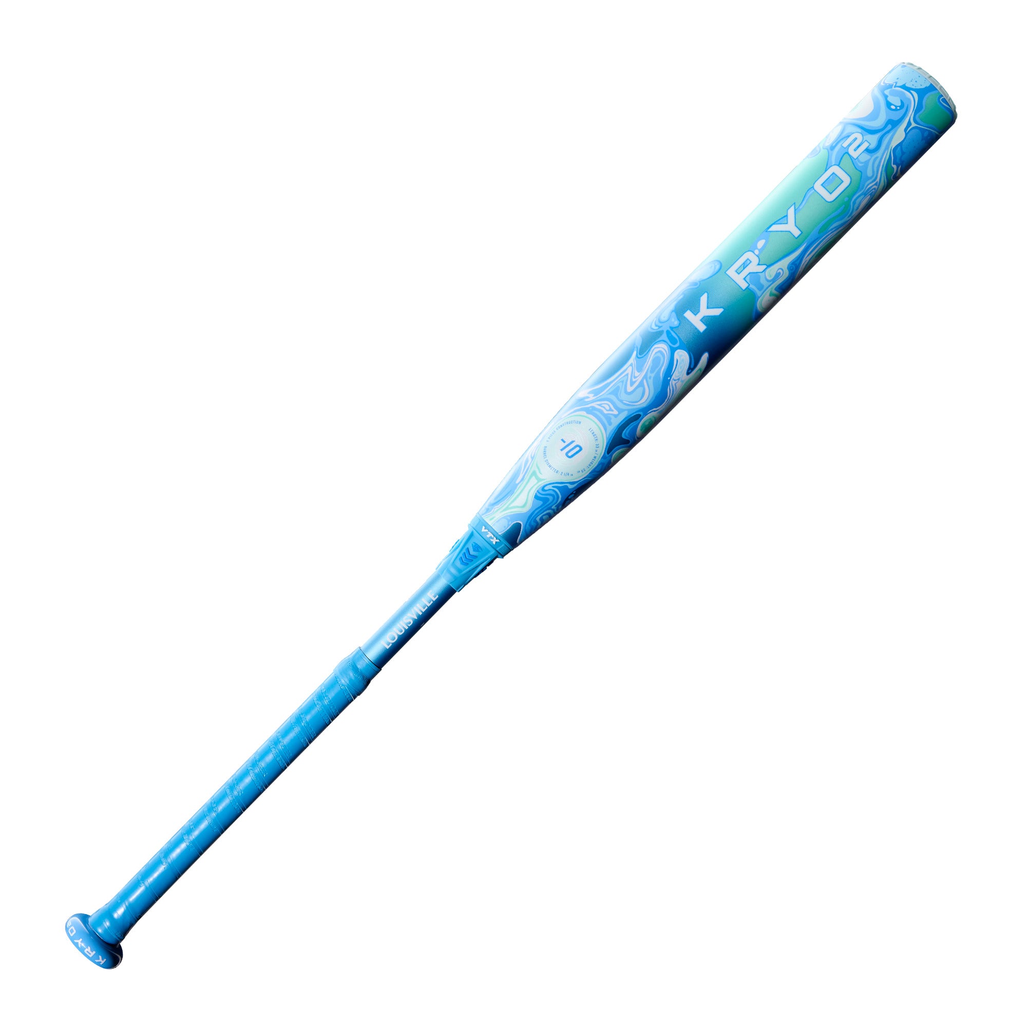 2027 Louisville Slugger Kryo2 FP (-10) Fastpitch Softball Bat showcasing sleek blue and green design