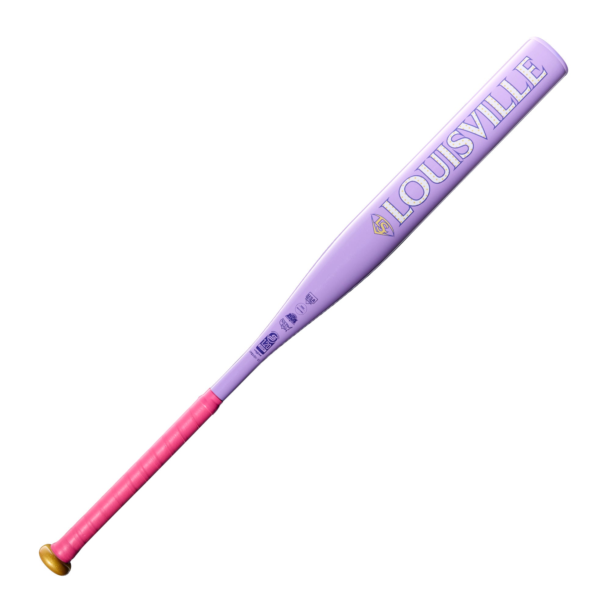 Louisville Slugger Diva Fastpitch Softball Bat back view showing colourful Diva graphics