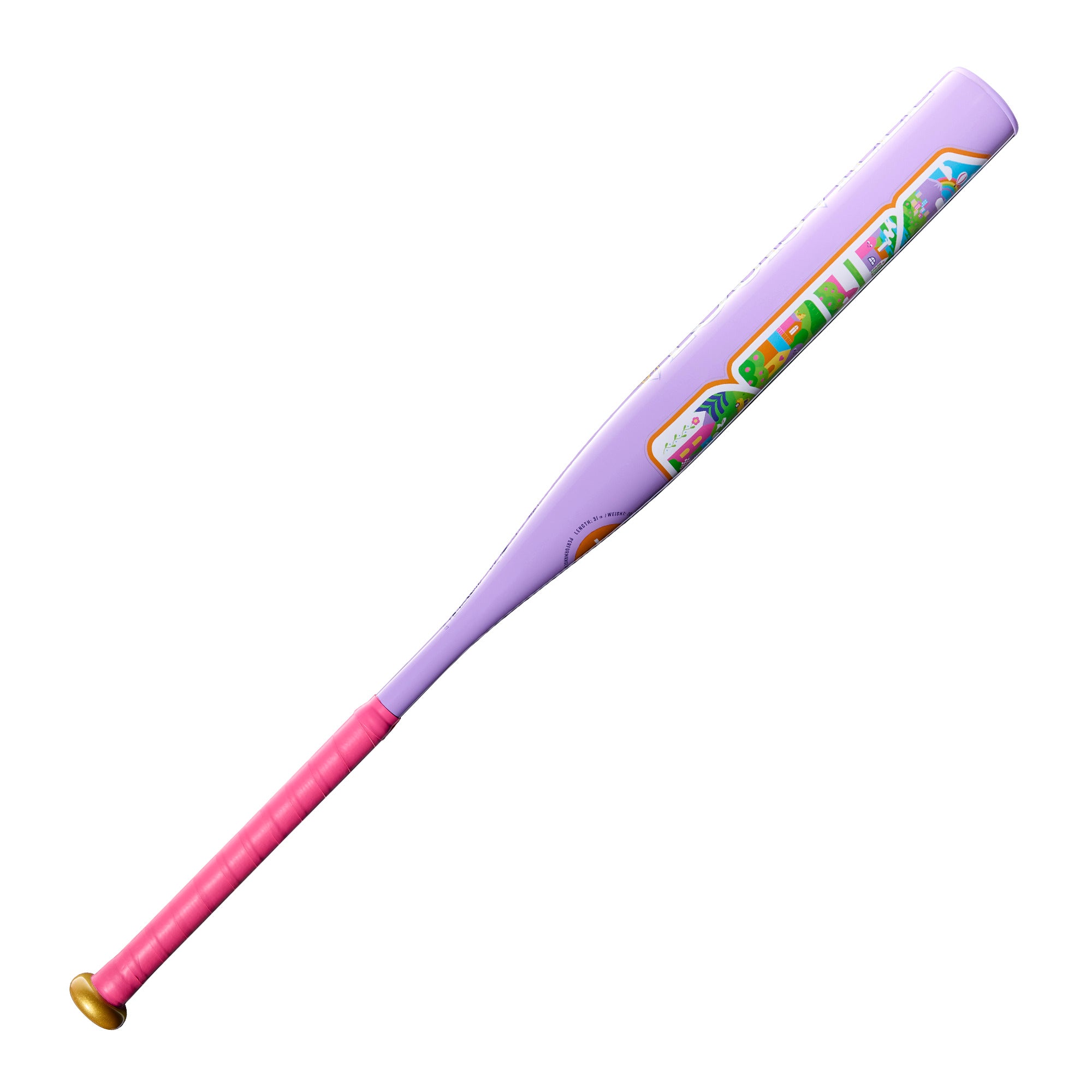 2027 Louisville Slugger Diva (-11) Fastpitch Softball Bat featuring a pink and purple design ideal for young athletes.