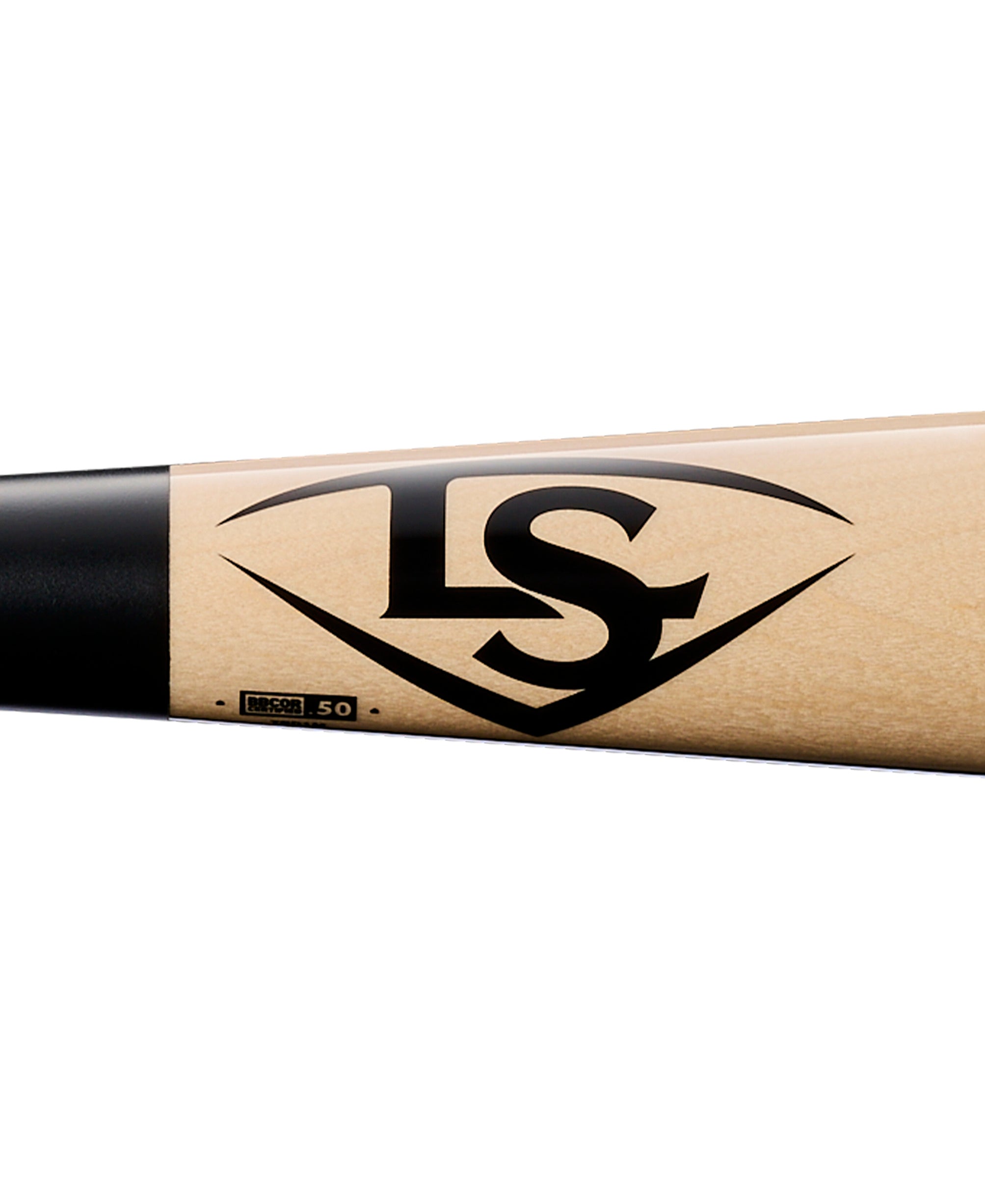 Close-up of Louisville Slugger TPD1 Torpedo Bat with logo on maple composite wood.