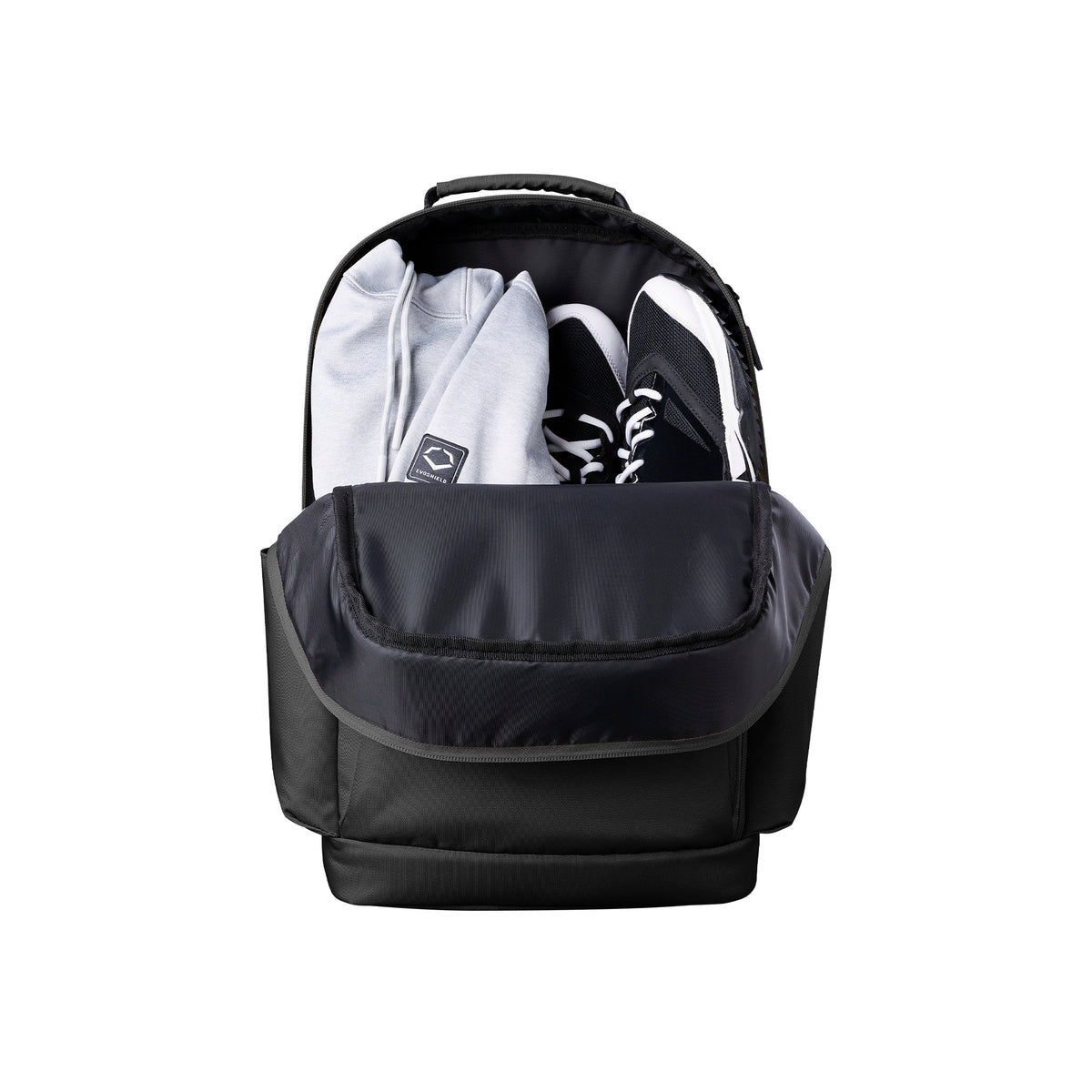 EvoShield Exec 2.0 Backpack with open compartment showing organized storage for essentials