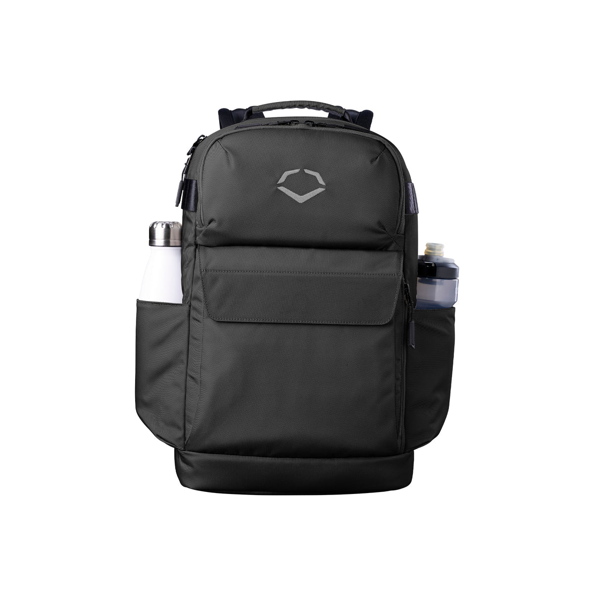EvoShield Exec 2.0 Backpack with multiple compartments, ideal for travel or daily use, shown with side pockets holding a bottle.