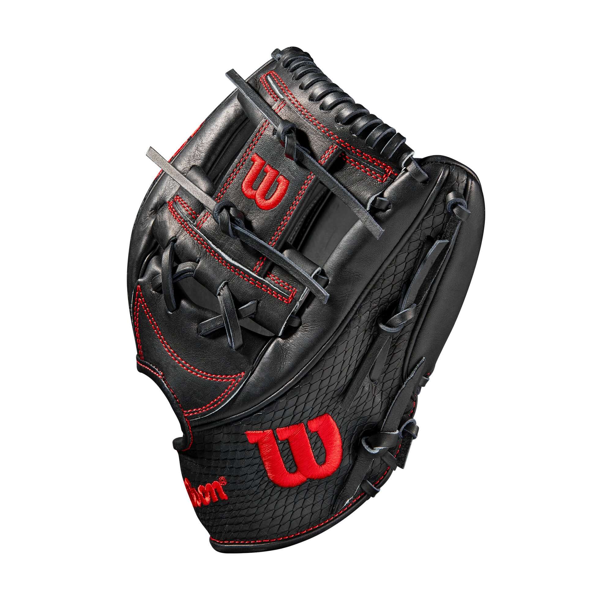 Wilson A2K 1787 11.75 inch infield glove with Black Pro Stock and SnakeSkin leather, and red Bold logos.