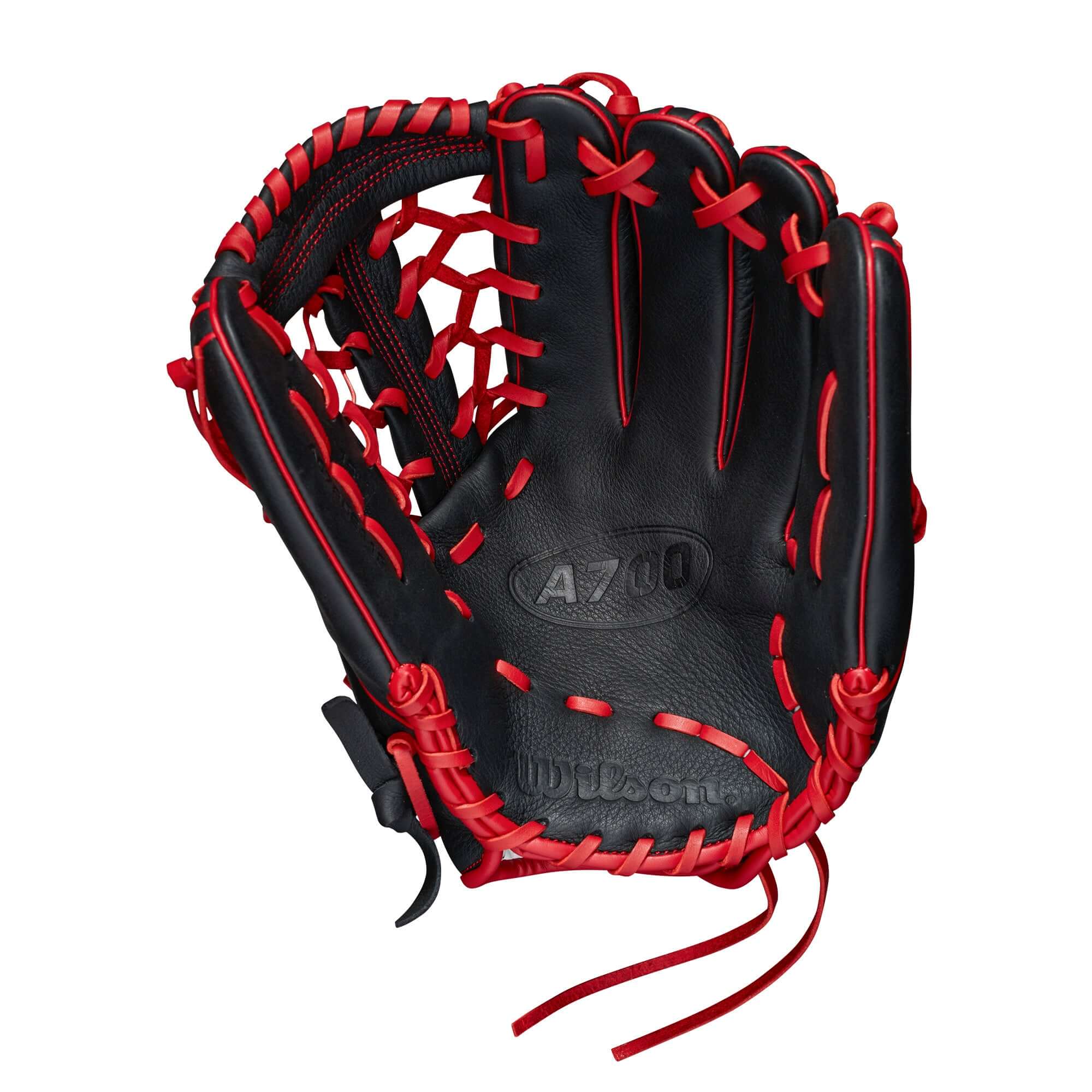 Wilson A700 12 Outfield Glove in Black/Red, Full Grain Leather