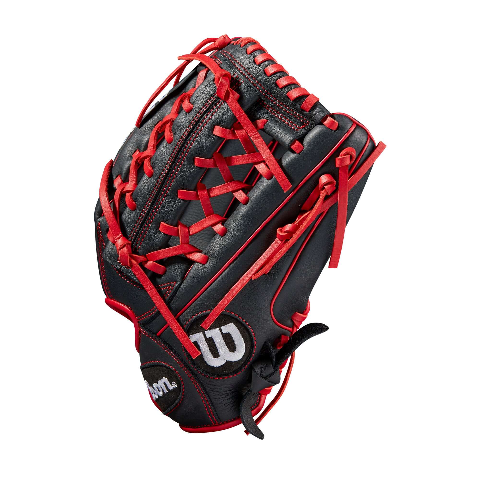 Wilson A700 12 Outfield Glove in Black/Red, Full Grain Leather