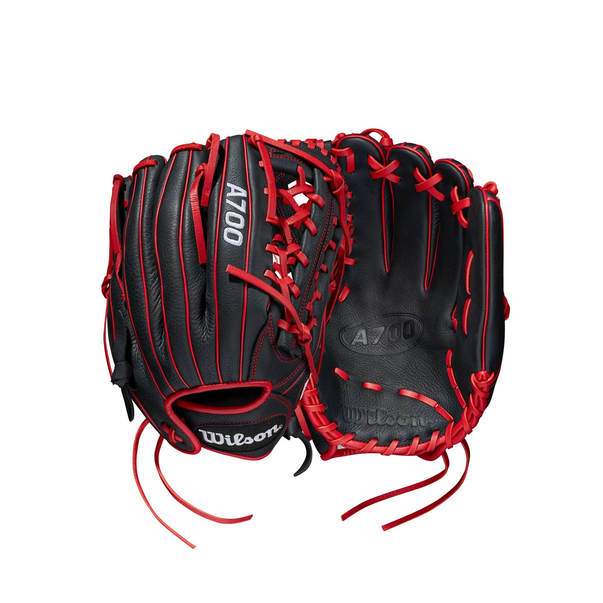 Wilson A700 12 Outfield Glove in Black/Red, Full Grain Leather