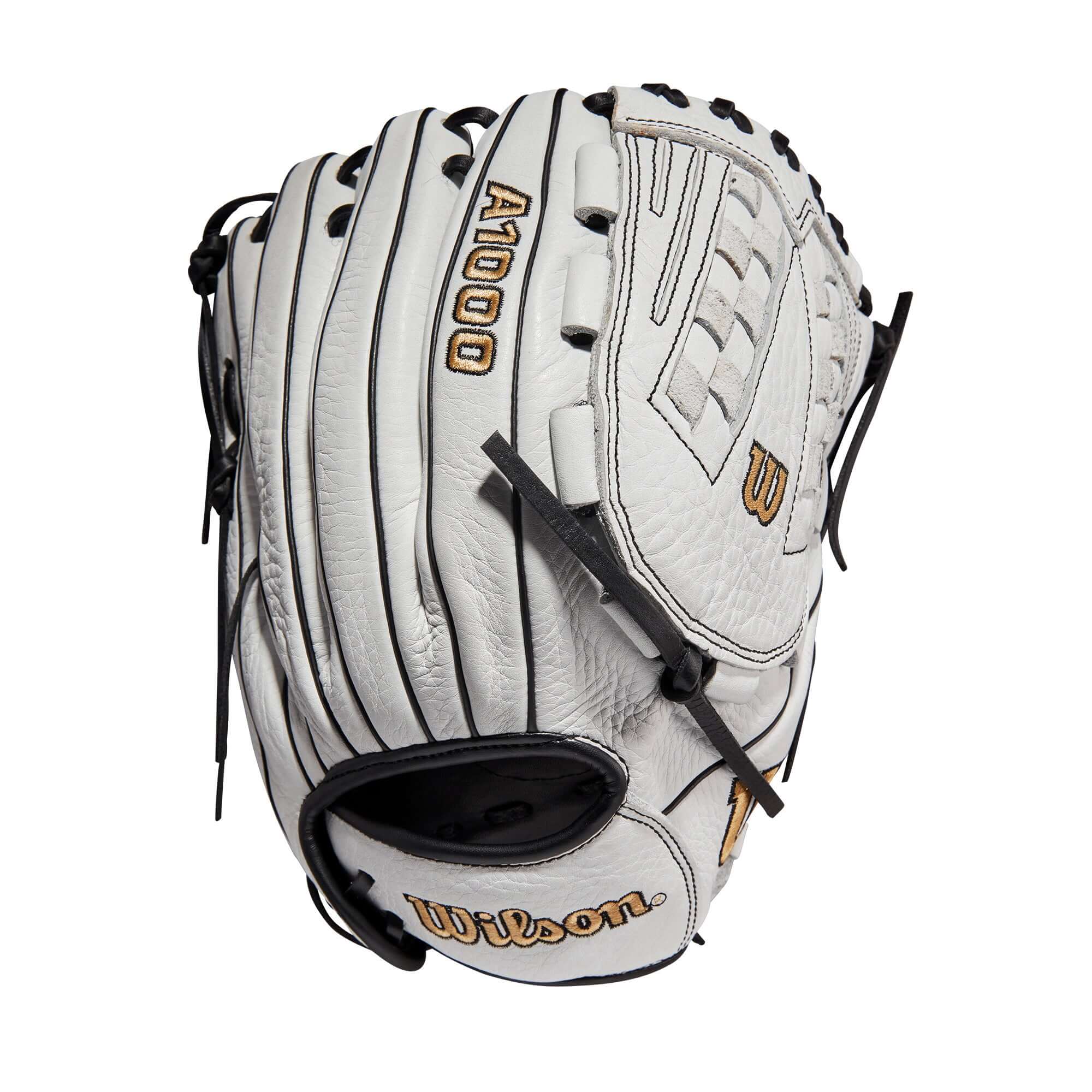 Wilson A1000 Fastpitch glove V125 12.5 White/Black/Blonde, Full Grain leather, 12.5” reach, Victory Weave Web.