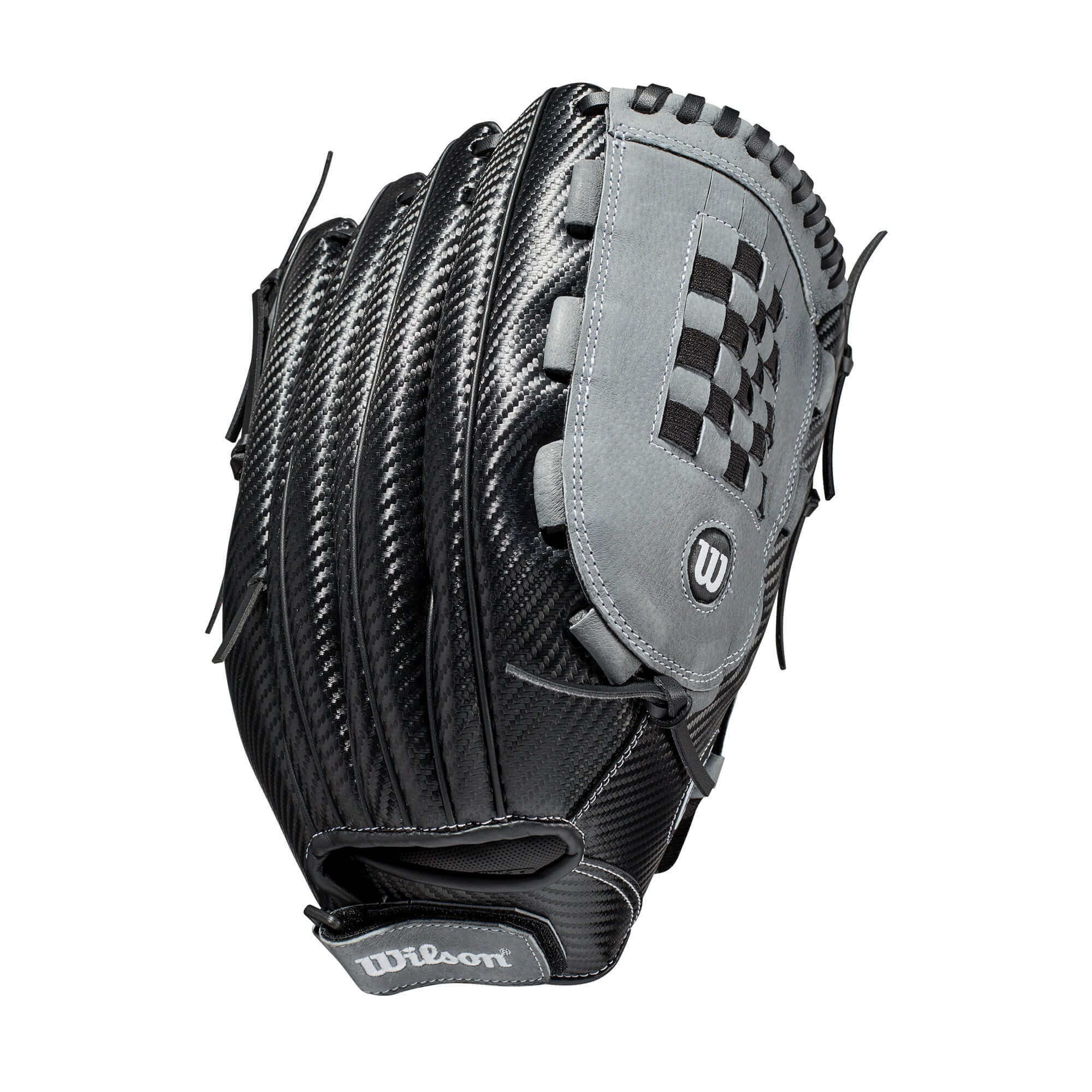 Wilson A360 Slowpitch 14 glove, black/graphite/white, with CarbonLite Shell and Weave Web design