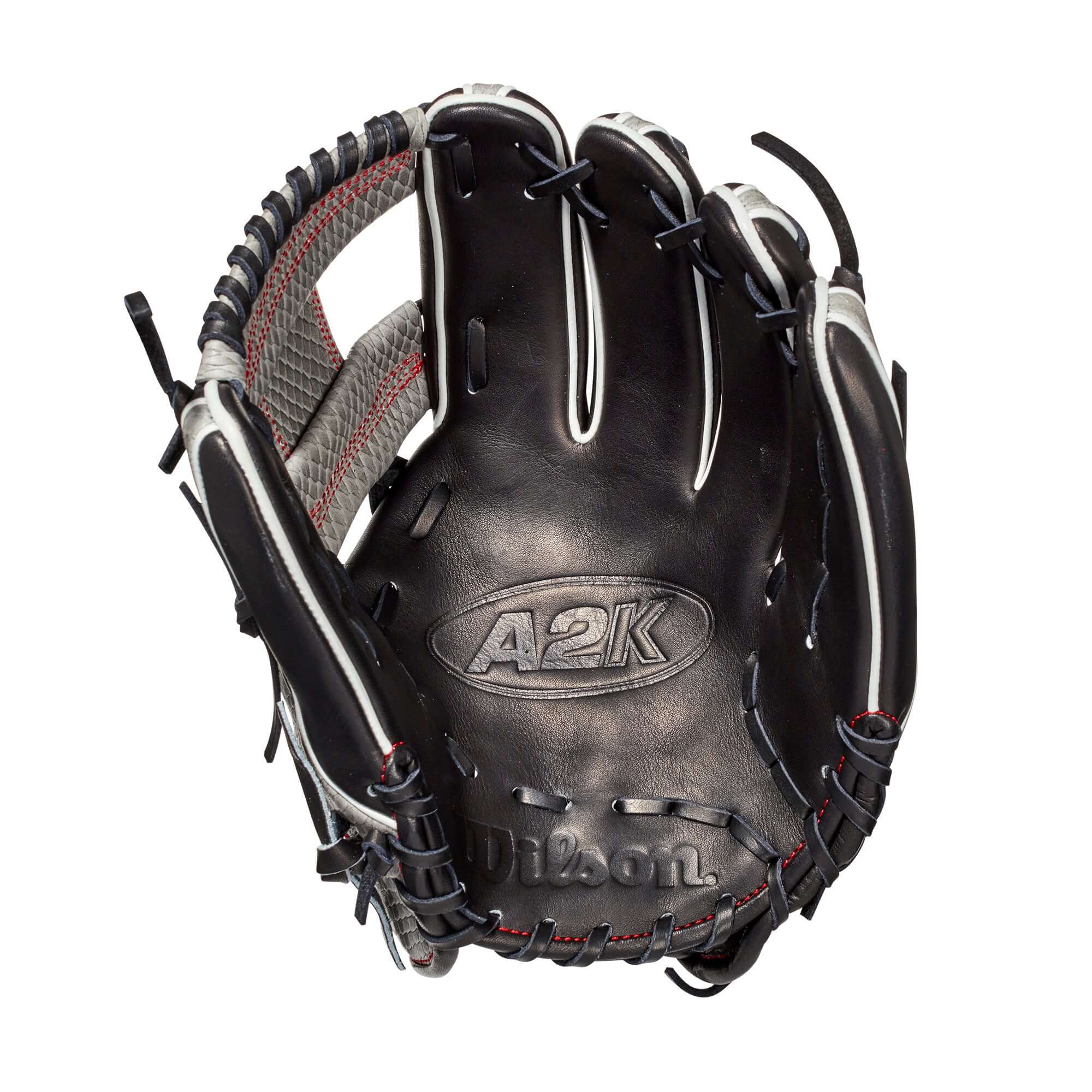 Wilson A2K 1786 glove with black Pro Stock leather and grey SnakeSkin design for enhanced performance.