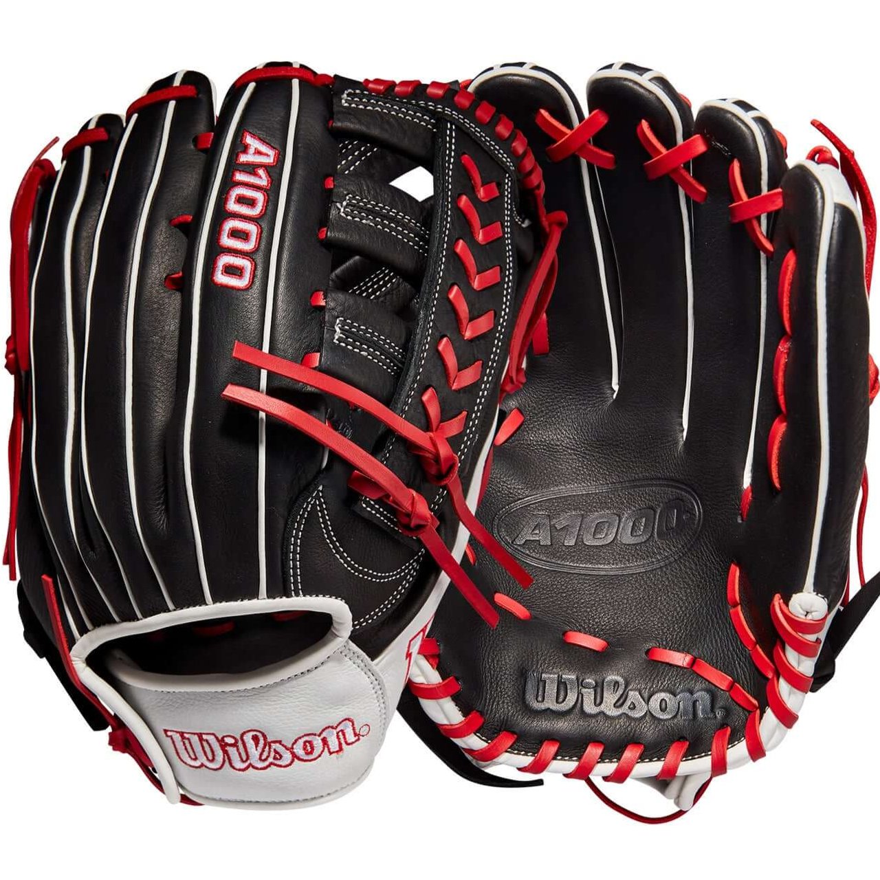 Wilson A1000 1892 Pedroia Fit glove with Single Post & 3 Bar Web, 12.25, black/white/red.