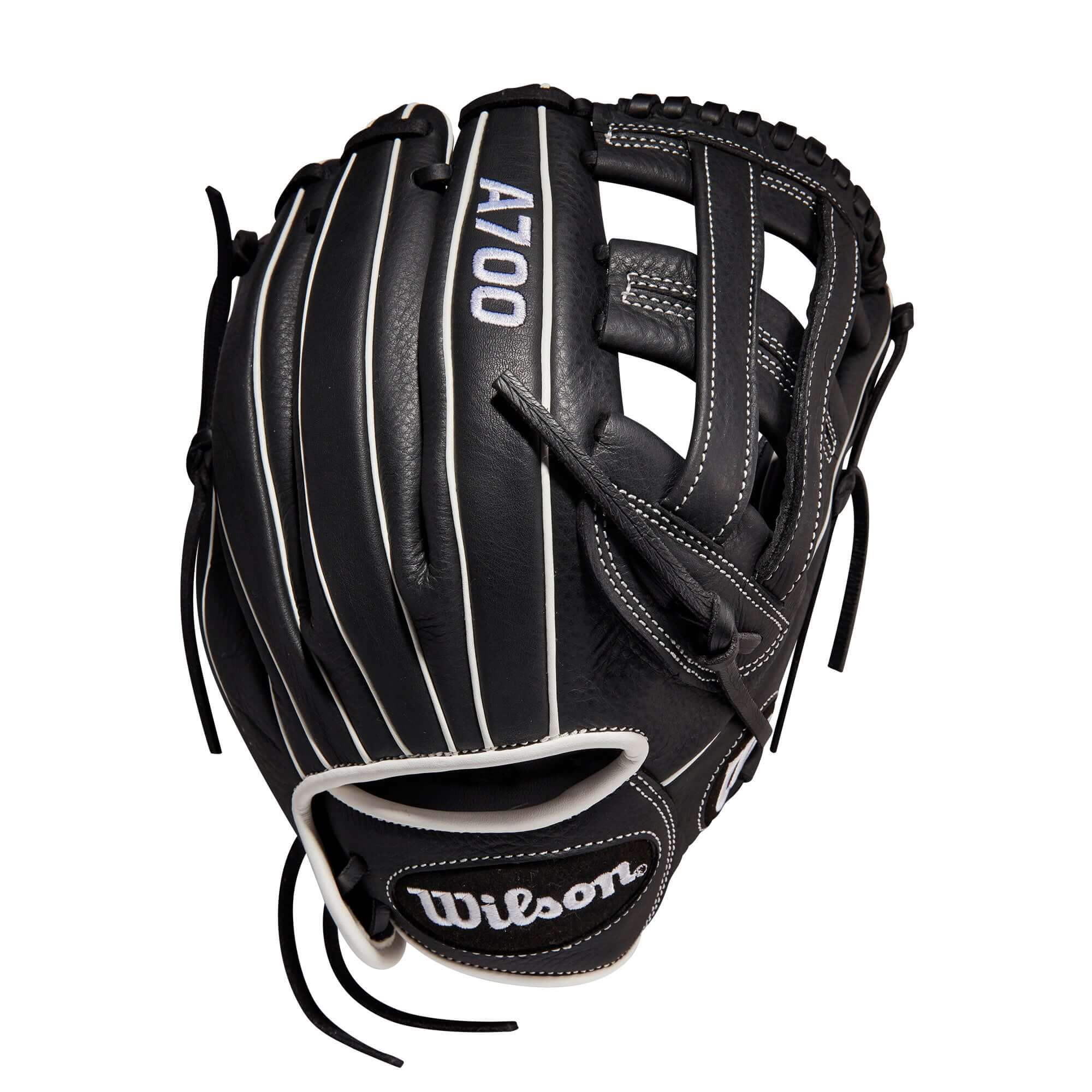 Wilson A700 Fastpitch 12-inch glove, black and white leather, dual post web design