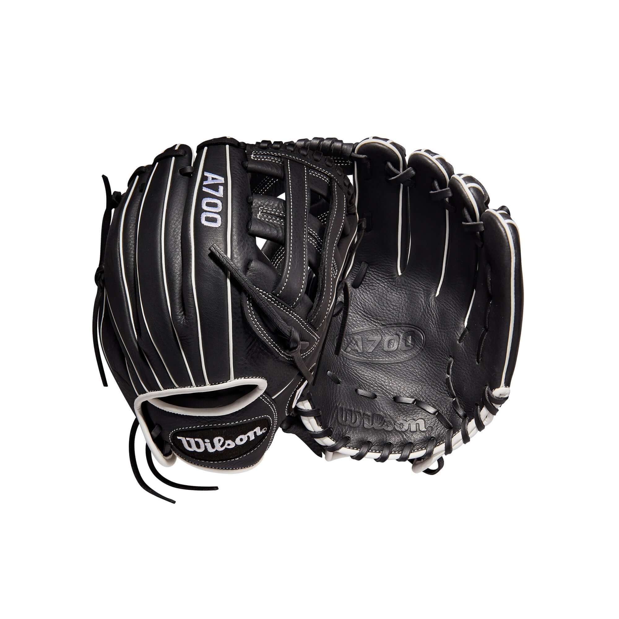 Wilson A700 Fastpitch 12-inch glove, black and white leather, dual post web design