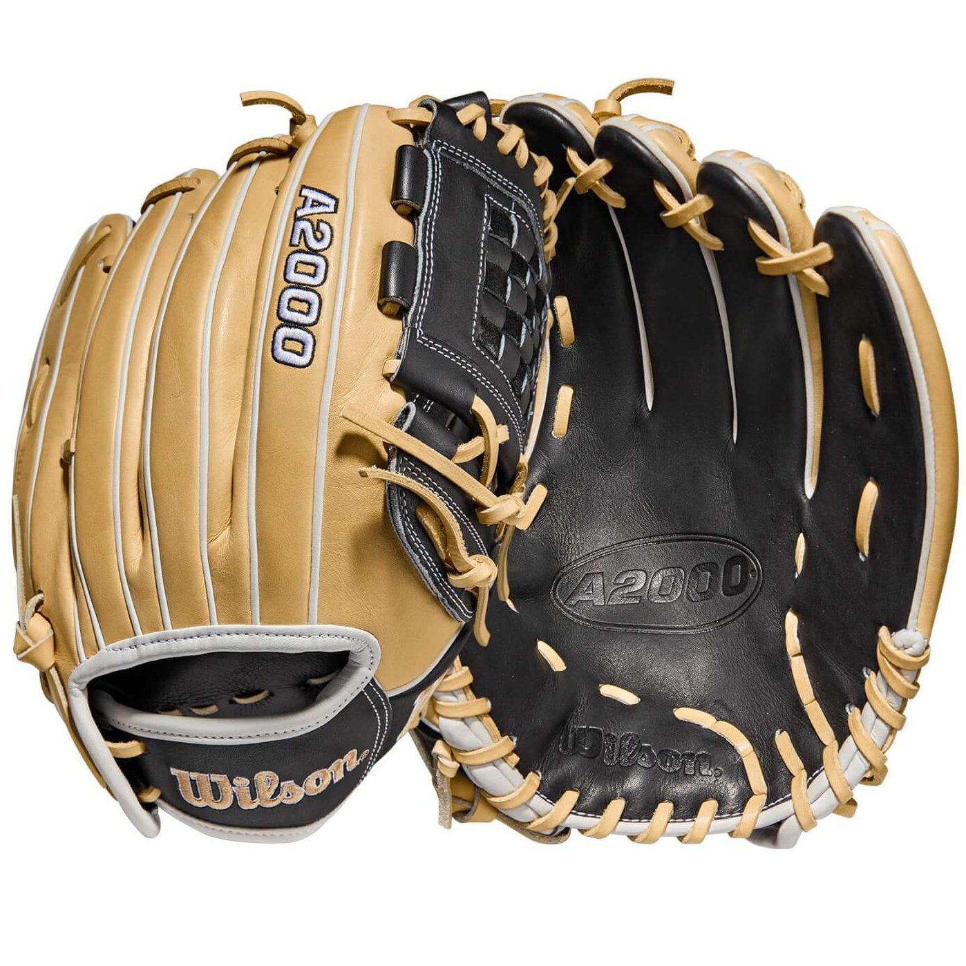 Wilson A2000 Fastpitch P12 glove, 12 inches, Blonde/Black/White, Closed Two-Piece Weave Web