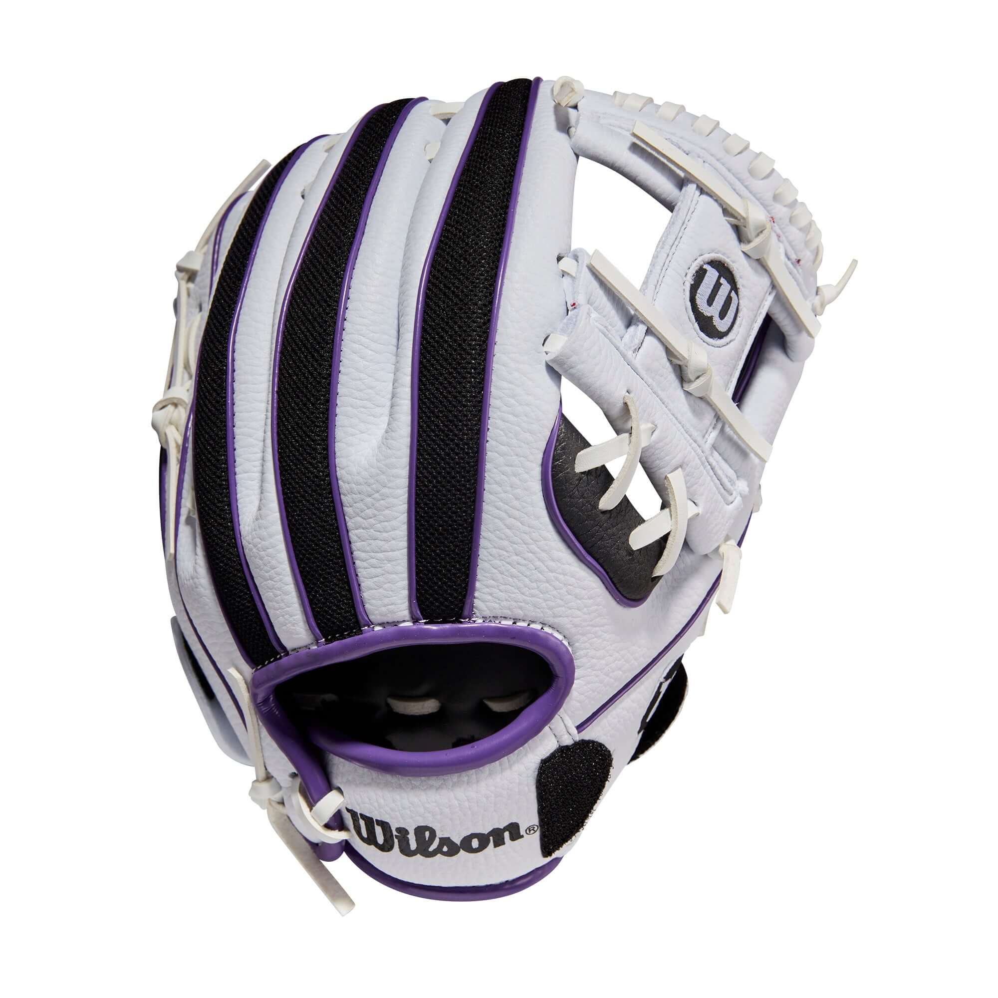 Wilson A200 EZ Catch 10-inch Baseball Glove in White, Black, and Purple