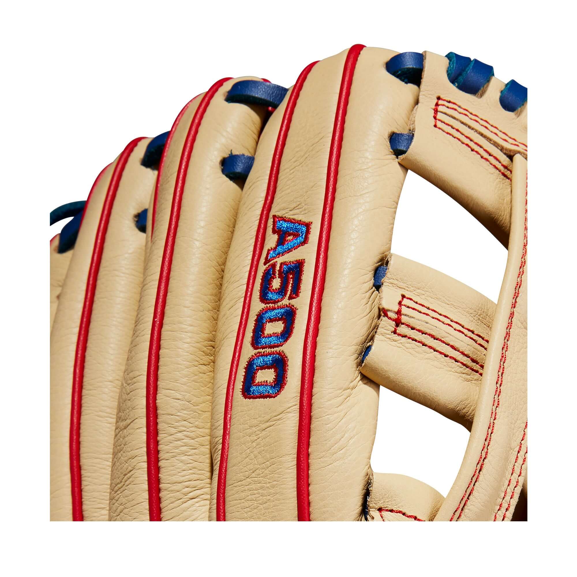 Wilson A500 12-inch Youth Baseball Glove, Blonde/Red/Royal, All-Leather Construction