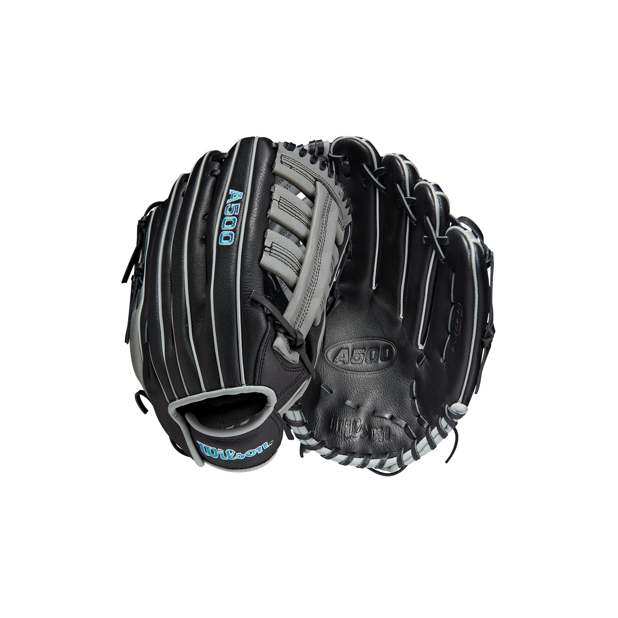 Wilson A500 12.5-inch  Utility Youth Baseball Glove Black/Grey/Tropical blue