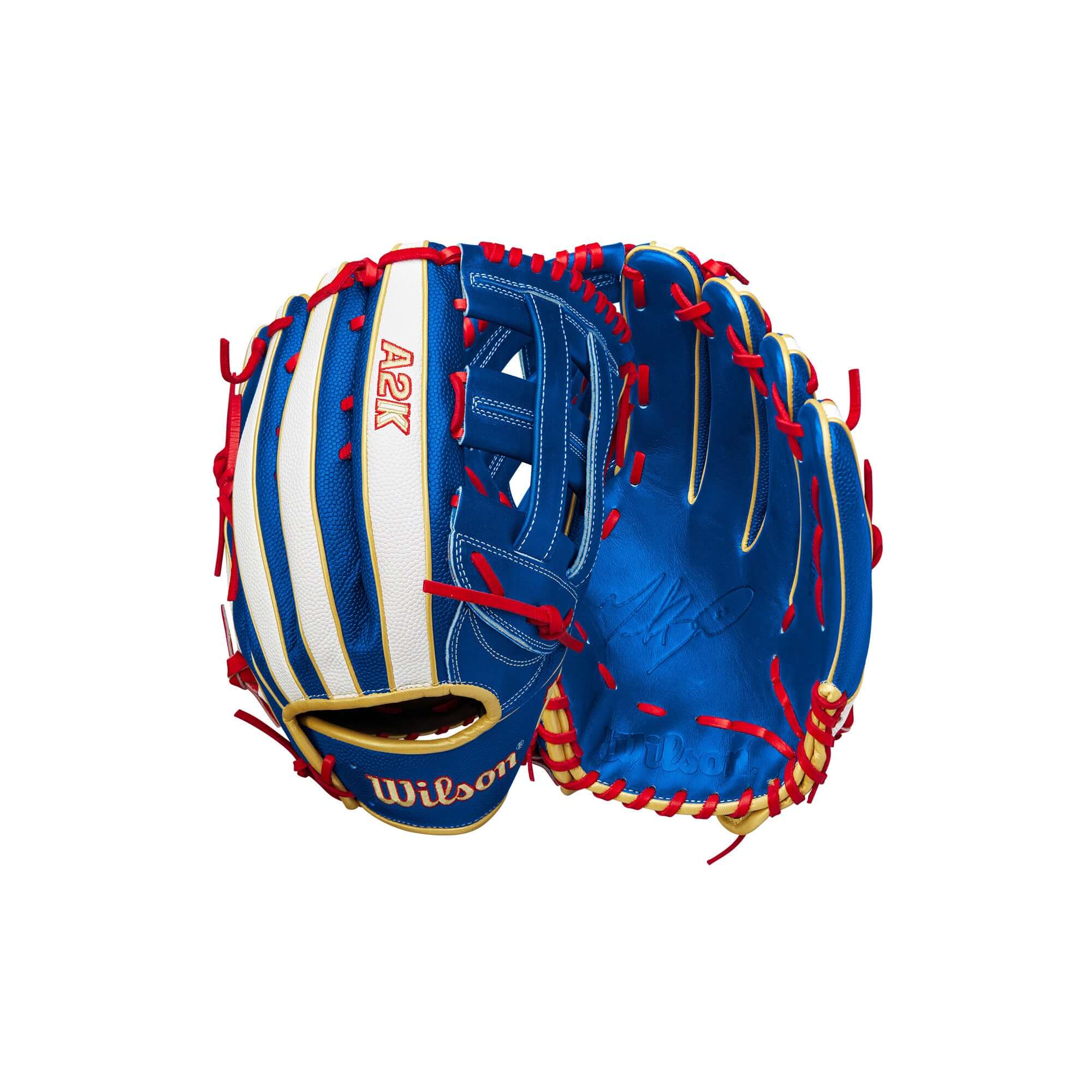 Wilson 2023 A2K Mookie Betts 12.5 inch baseball glove in Royal Blue and White SuperSkin