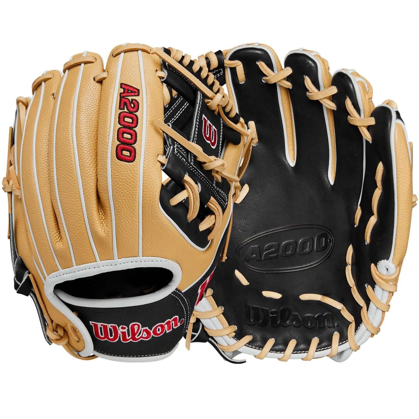 Wilson 2024 A2000 DP15SS infield glove with blonde and black leather, designed for secure fit and performance.