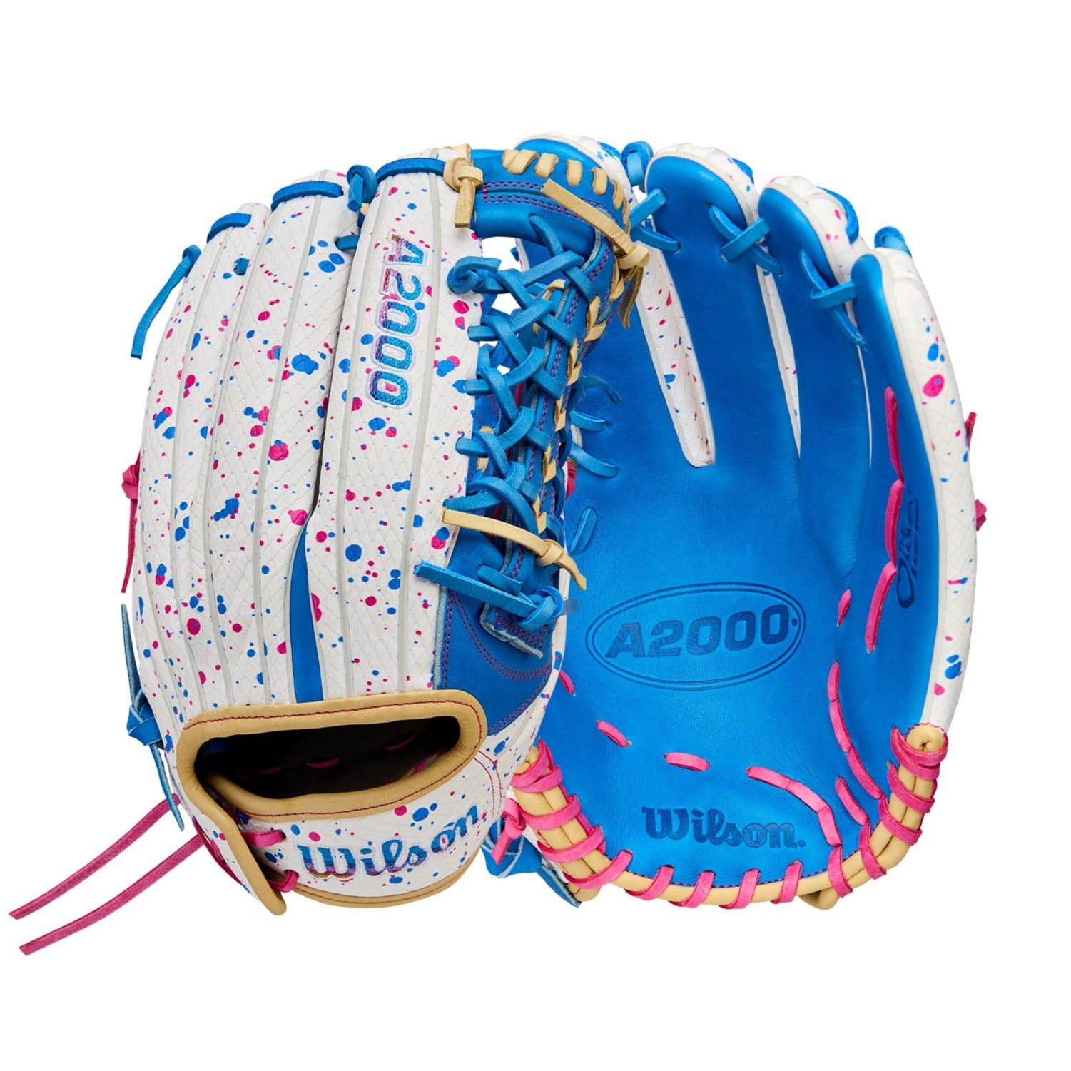 Wilson A2000 T125SS 12.5" outfield fastpitch softball glove featuring vibrant Autism Speaks colors.