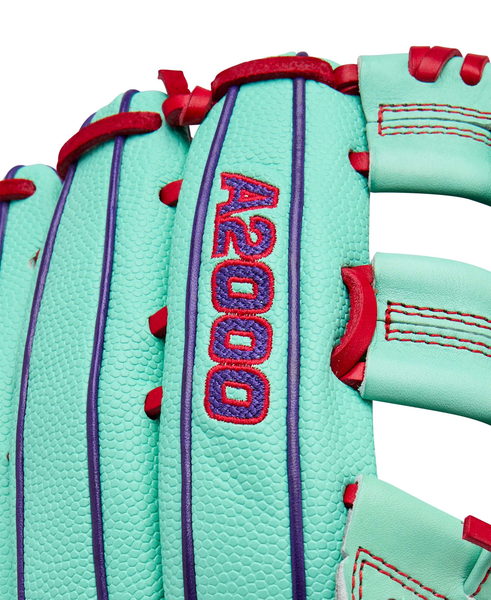 Wilson A2000 1750SS 12.5” Outfield Glove LHT close-up Bold Wilson logo.