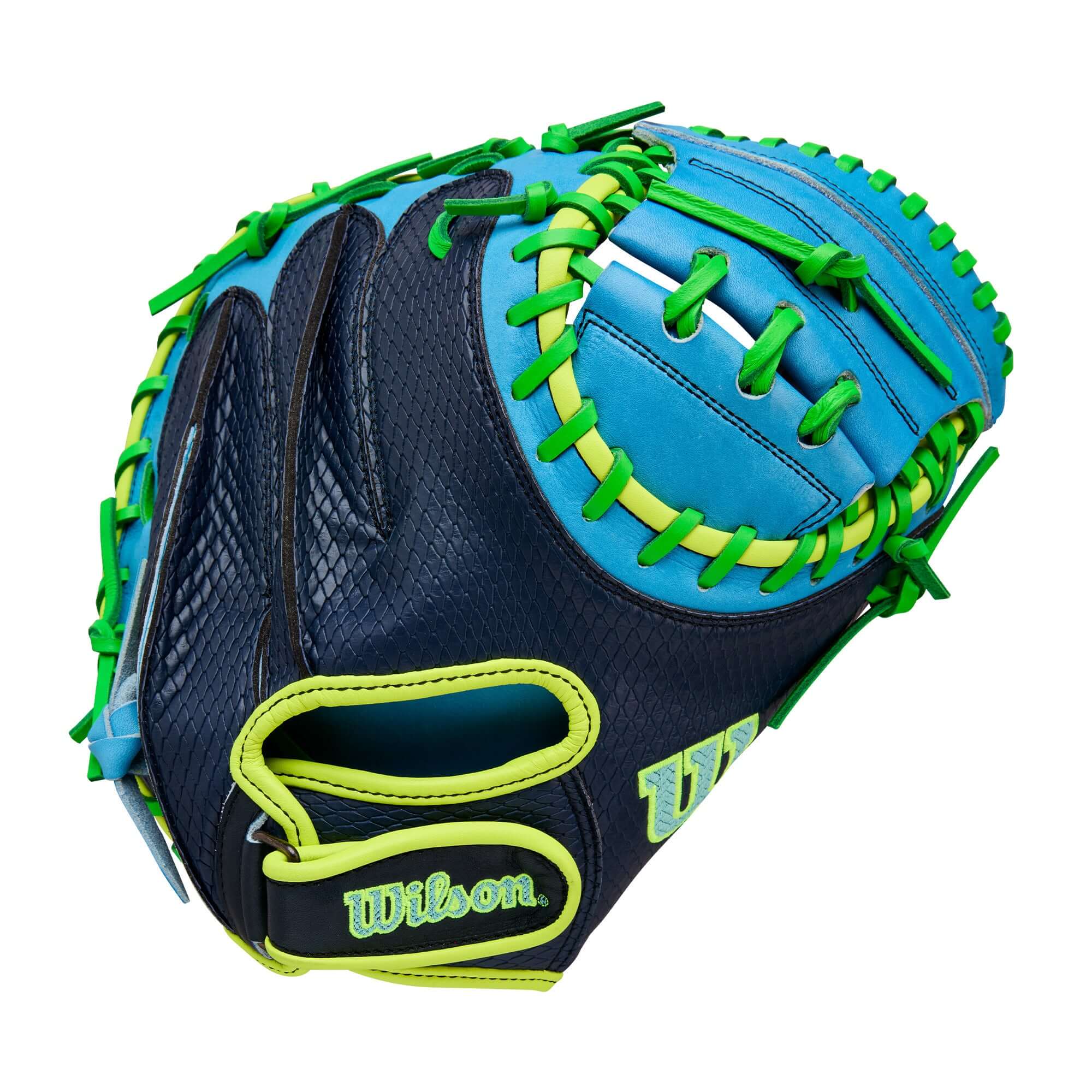 Wilson 2025 A2000 PF33SS 33” Catcher’s Mitt back view showing SuperSnakeSkin lightweight construction.