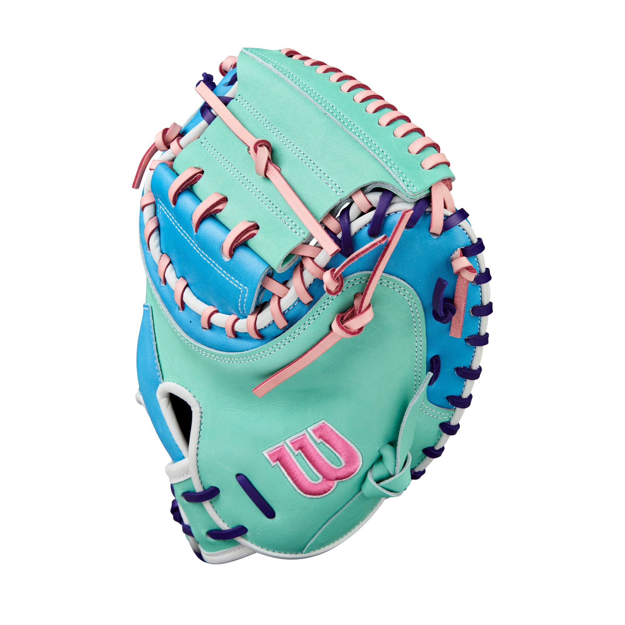 Wilson 2025 A2K 1734 34” Catcher’s Mitt finger detail with thinner toe pads for framing.